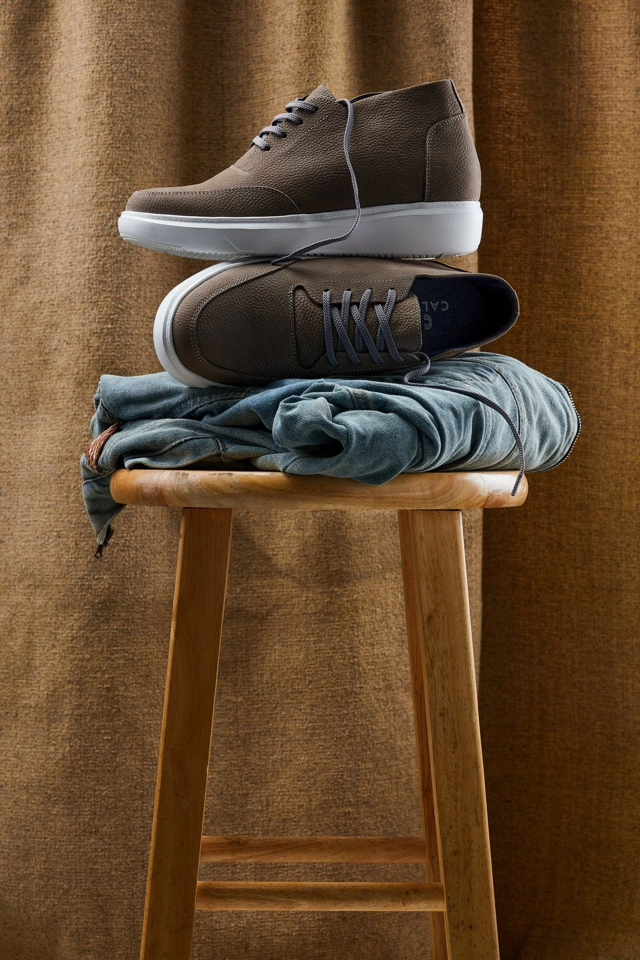 J1771  - 3.2 Inches Taller (Grey) - Casual Chunky Sole Men's Shoes - Soft Pebble Grain Nubuck Leather - Image 7