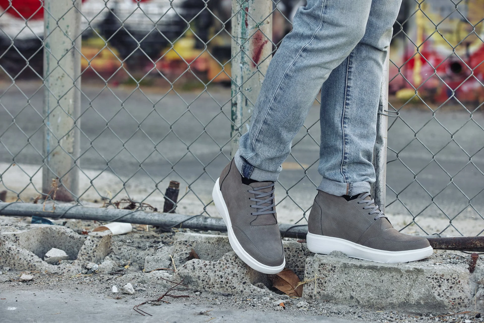 J1771  - 3.2 Inches Taller (Grey) - Casual Chunky Sole Men's Shoes - Soft Pebble Grain Nubuck Leather - Image 9
