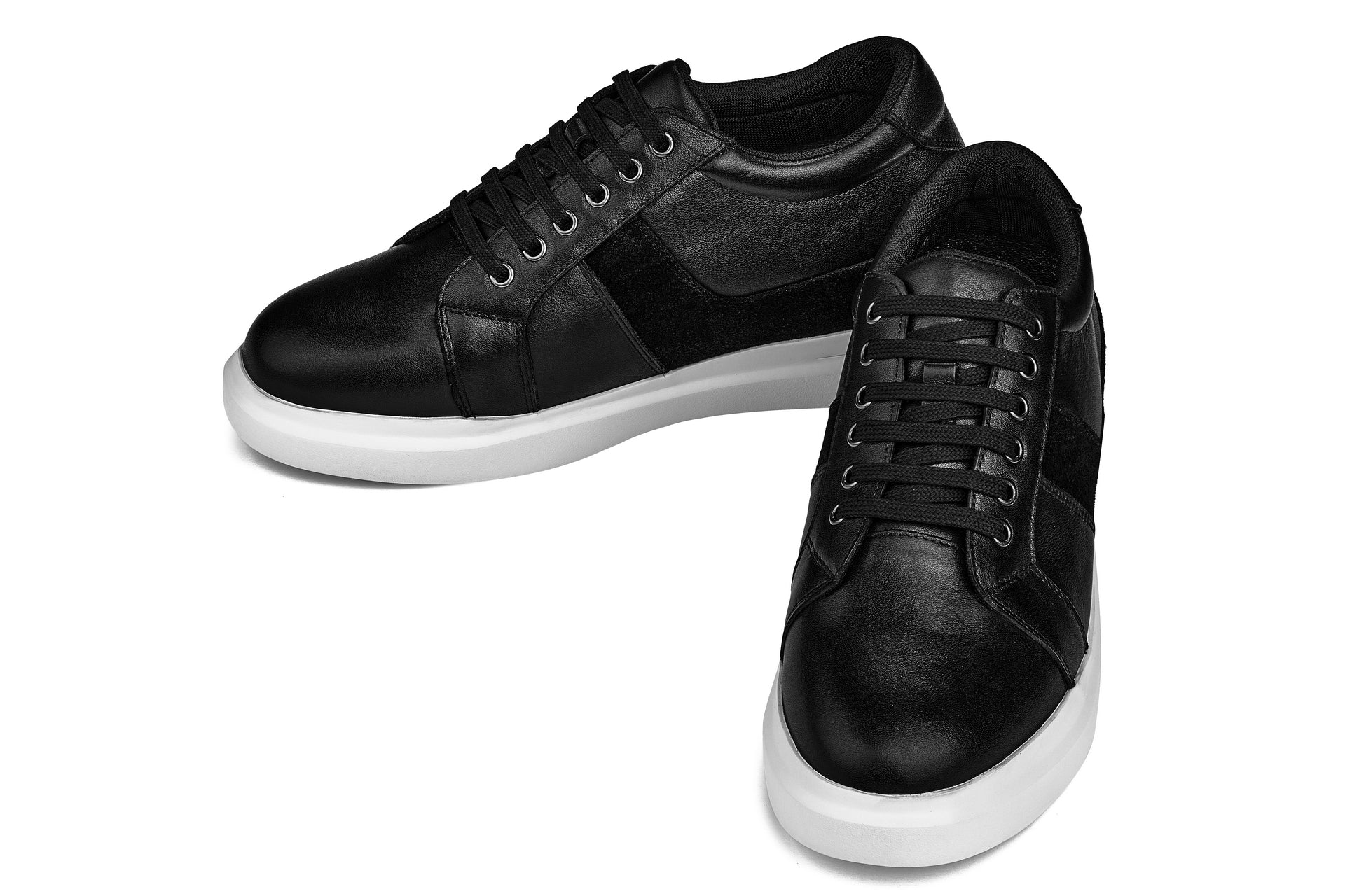 K1530 - 3 Inches Taller (Black) - Lightweight Leather Men's Sneakers - Image 4