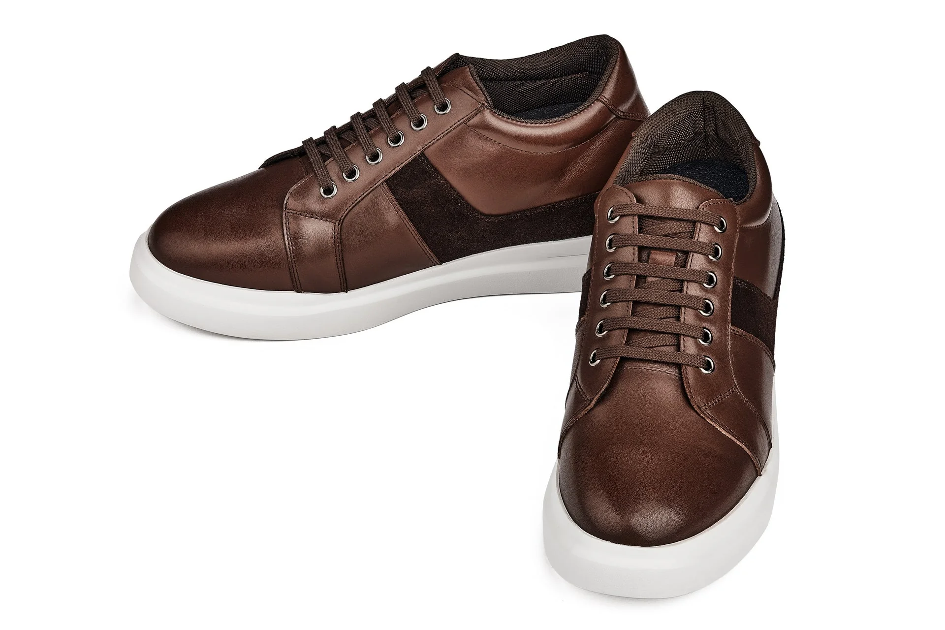K1532 - 3 Inches Taller (Coffee Brown) - Lightweight Leather Men's Sneakers - Image 4