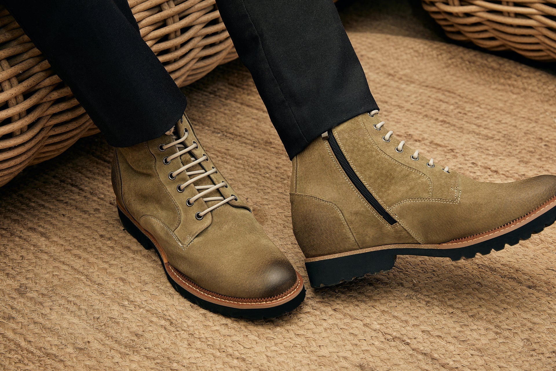 K24402 - 3 Inches Taller (Olive) - Casual Zipper Men's Boots - Image 8