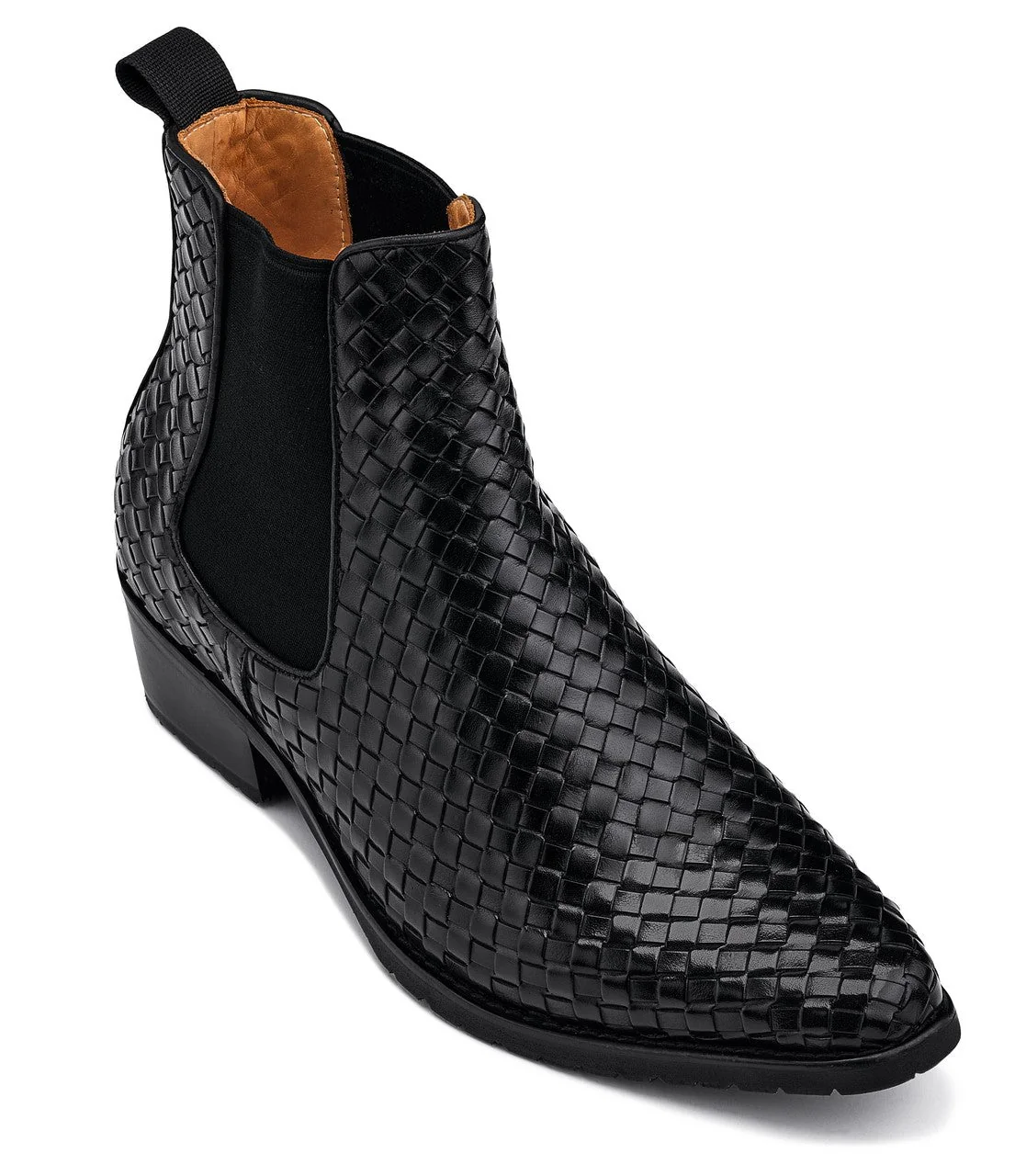 K30521 - 3.3 Inches Taller (Black) - Woven Slip-On High-Top Chelsea Ankle Men's Boots