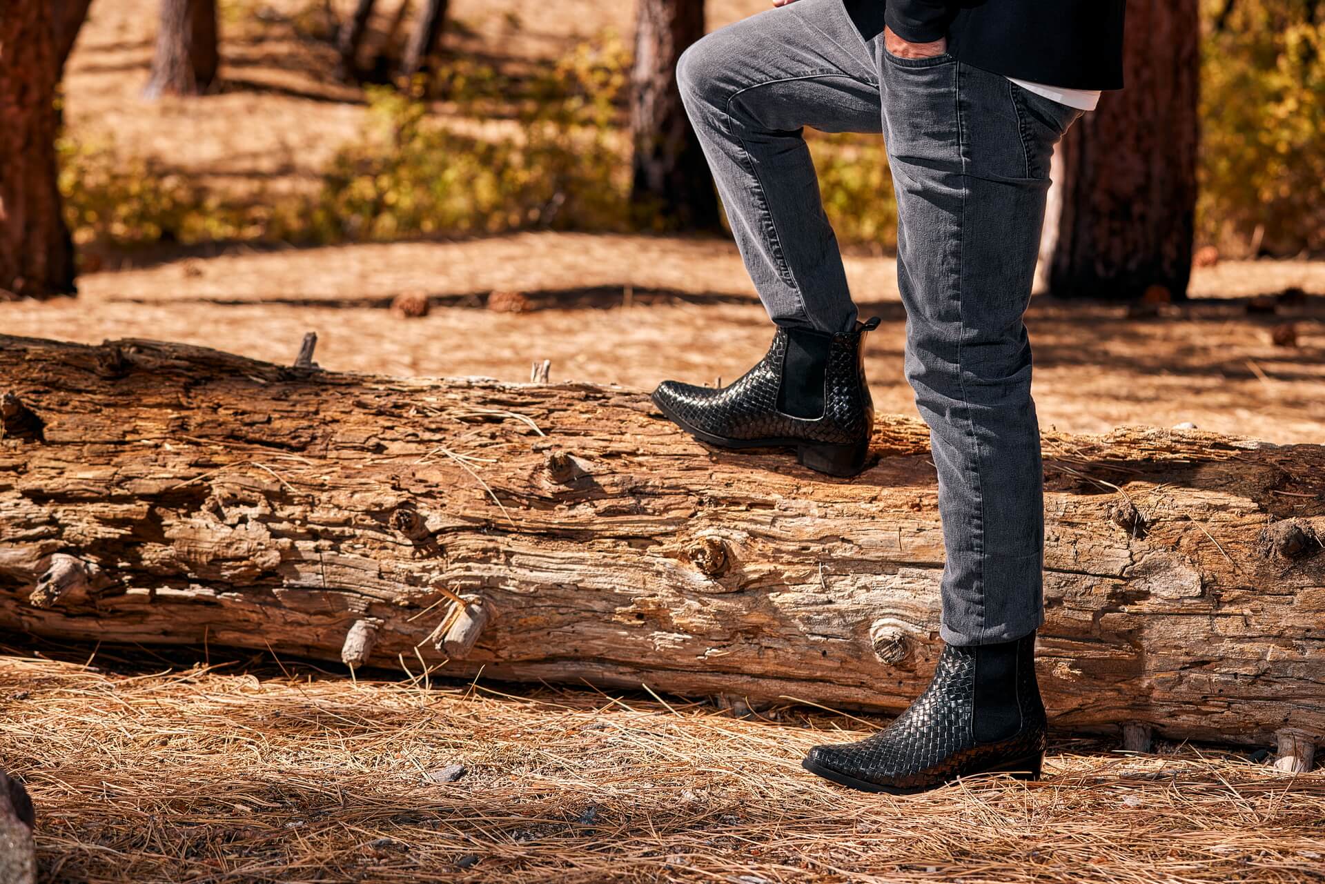 K30521 - 3.3 Inches Taller (Black) - Woven Slip-On High-Top Chelsea Ankle Men's Boots - Image 10