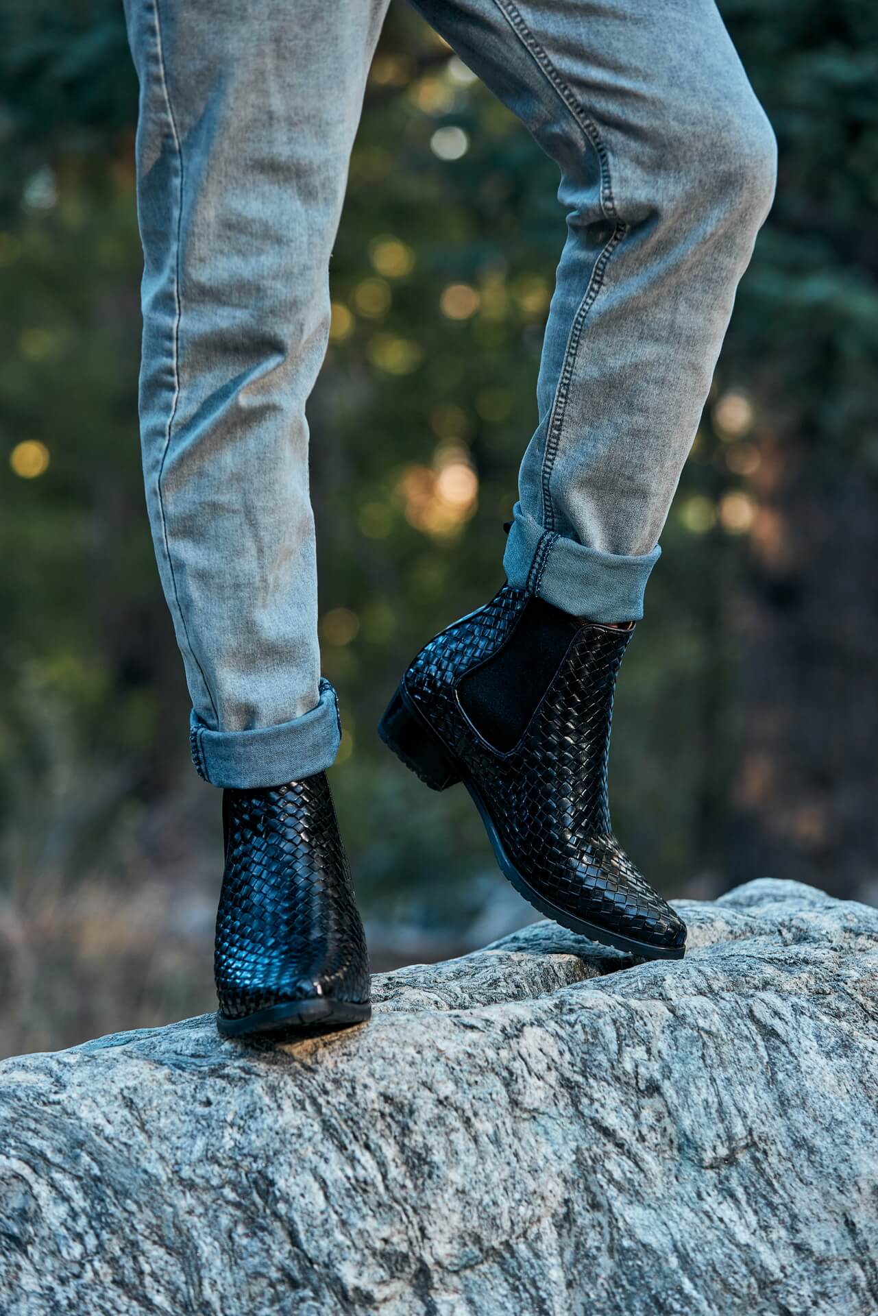 K30521 - 3.3 Inches Taller (Black) - Woven Slip-On High-Top Chelsea Ankle Men's Boots - Image 11