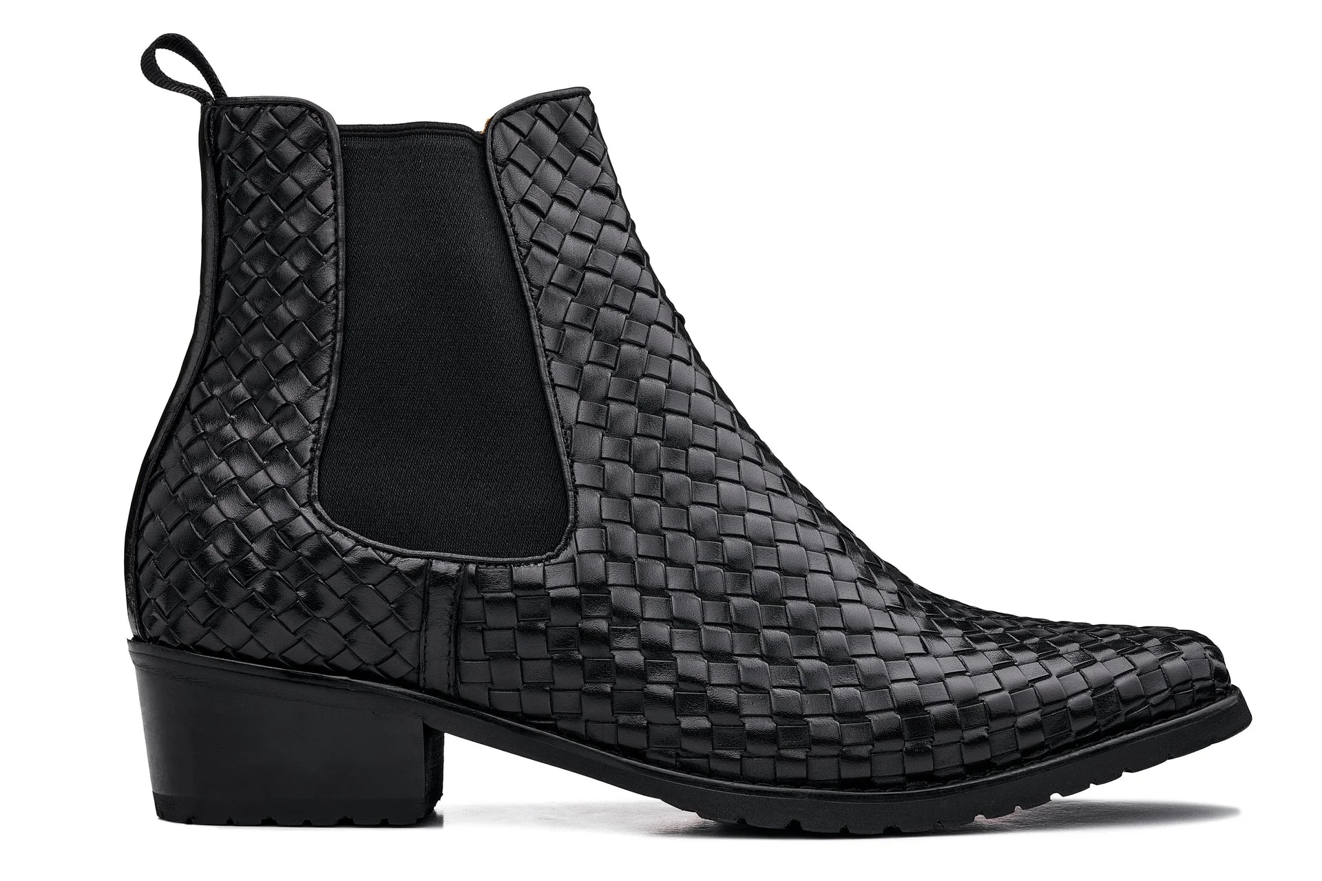 K30521 - 3.3 Inches Taller (Black) - Woven Slip-On High-Top Chelsea Ankle Men's Boots - Image 2