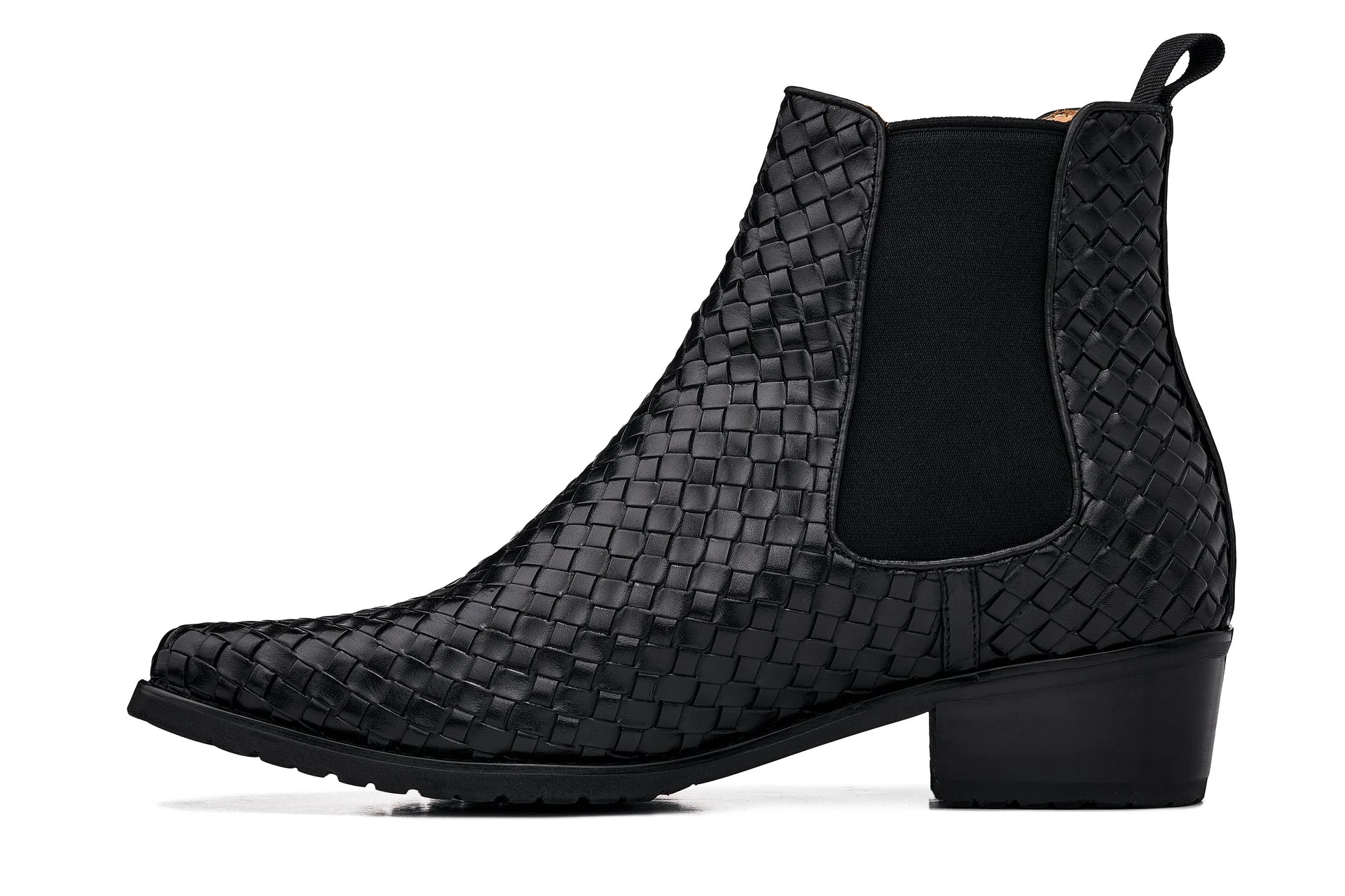 K30521 - 3.3 Inches Taller (Black) - Woven Slip-On High-Top Chelsea Ankle Men's Boots - Image 3