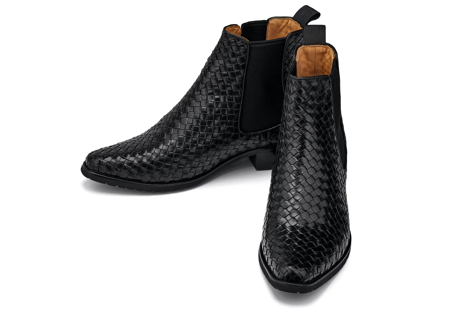 K30521 - 3.3 Inches Taller (Black) - Woven Slip-On High-Top Chelsea Ankle Men's Boots - Image 5