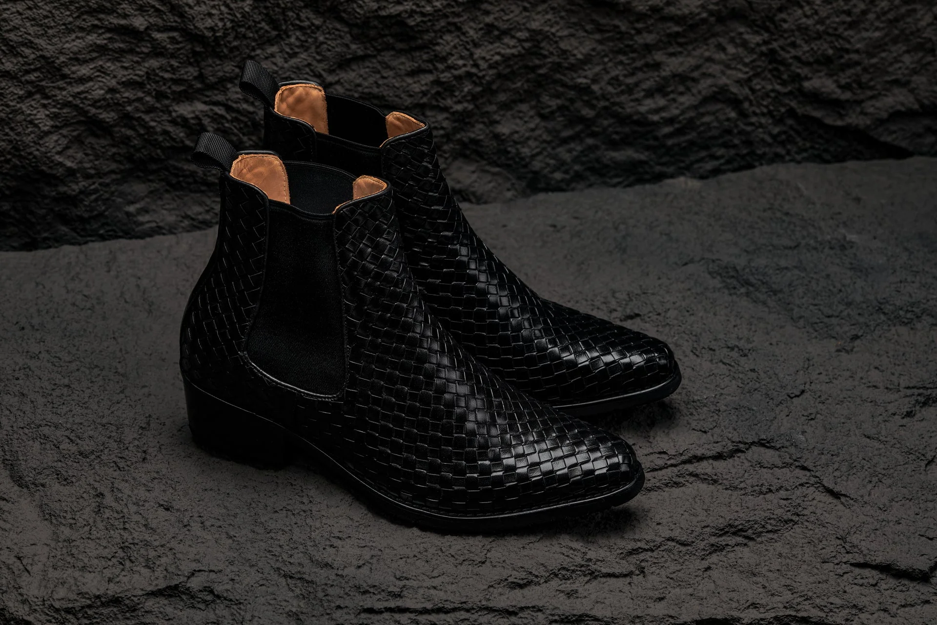 K30521 - 3.3 Inches Taller (Black) - Woven Slip-On High-Top Chelsea Ankle Men's Boots - Image 7