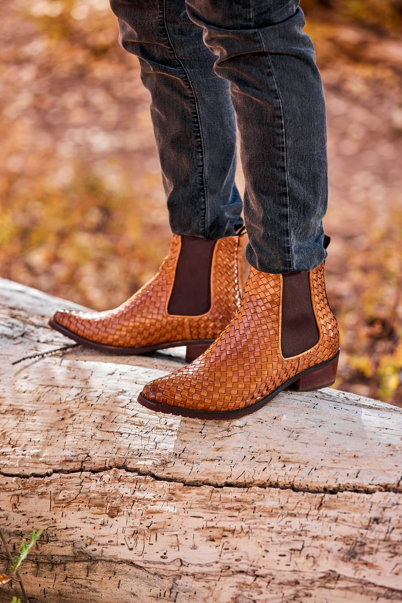 K30522 - 3.3 Inches Taller (Brown) - Woven Chelsea High-Top Slip-On Ankle Men's Boots - Image 10