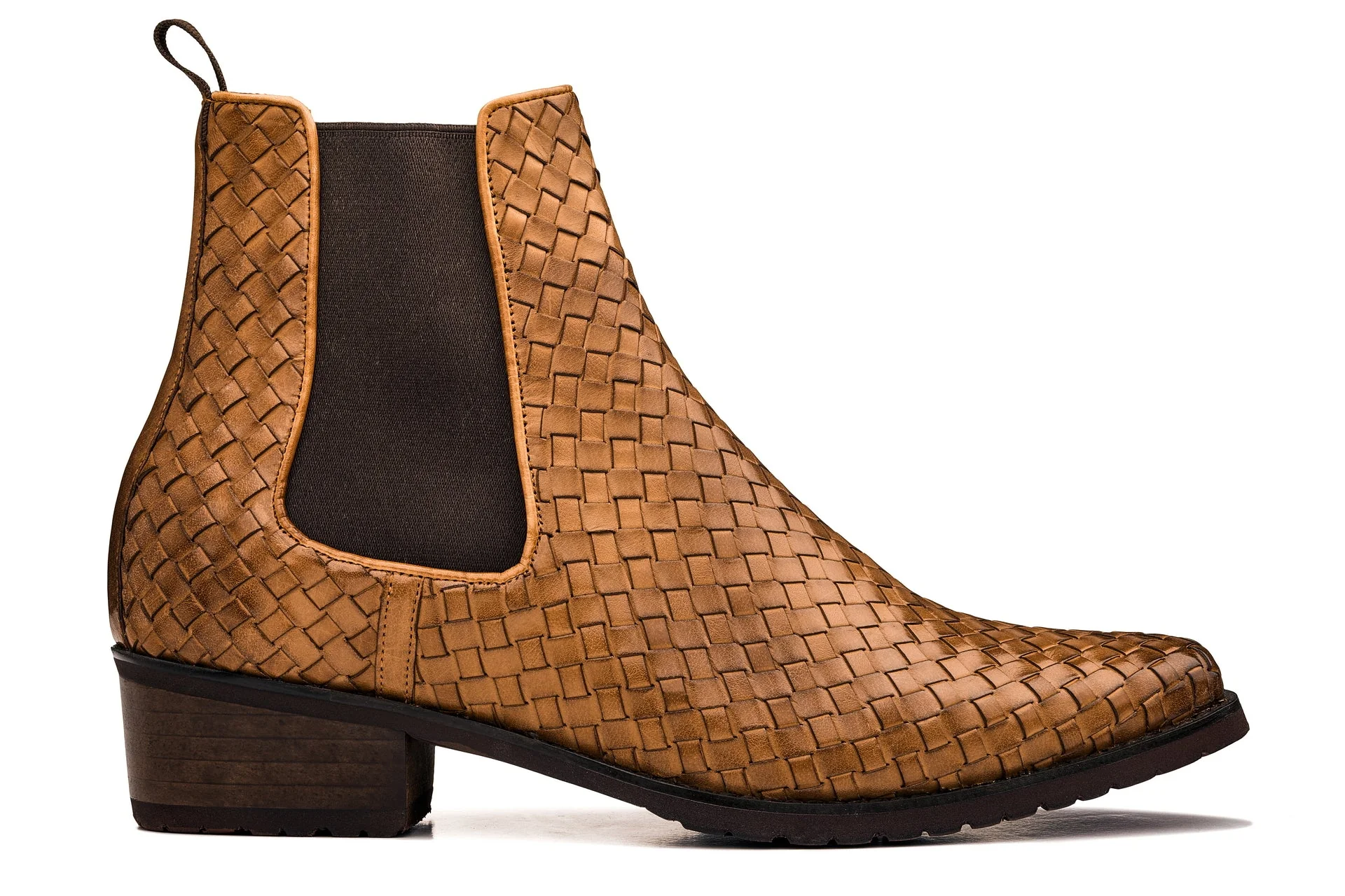 K30522 - 3.3 Inches Taller (Brown) - Woven Chelsea High-Top Slip-On Ankle Men's Boots - Image 2