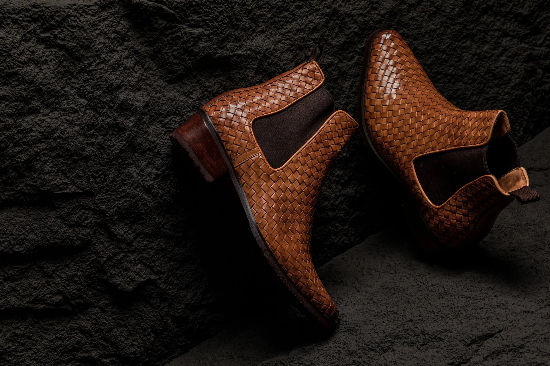 K30522 - 3.3 Inches Taller (Brown) - Woven Chelsea High-Top Slip-On Ankle Men's Boots - Image 7