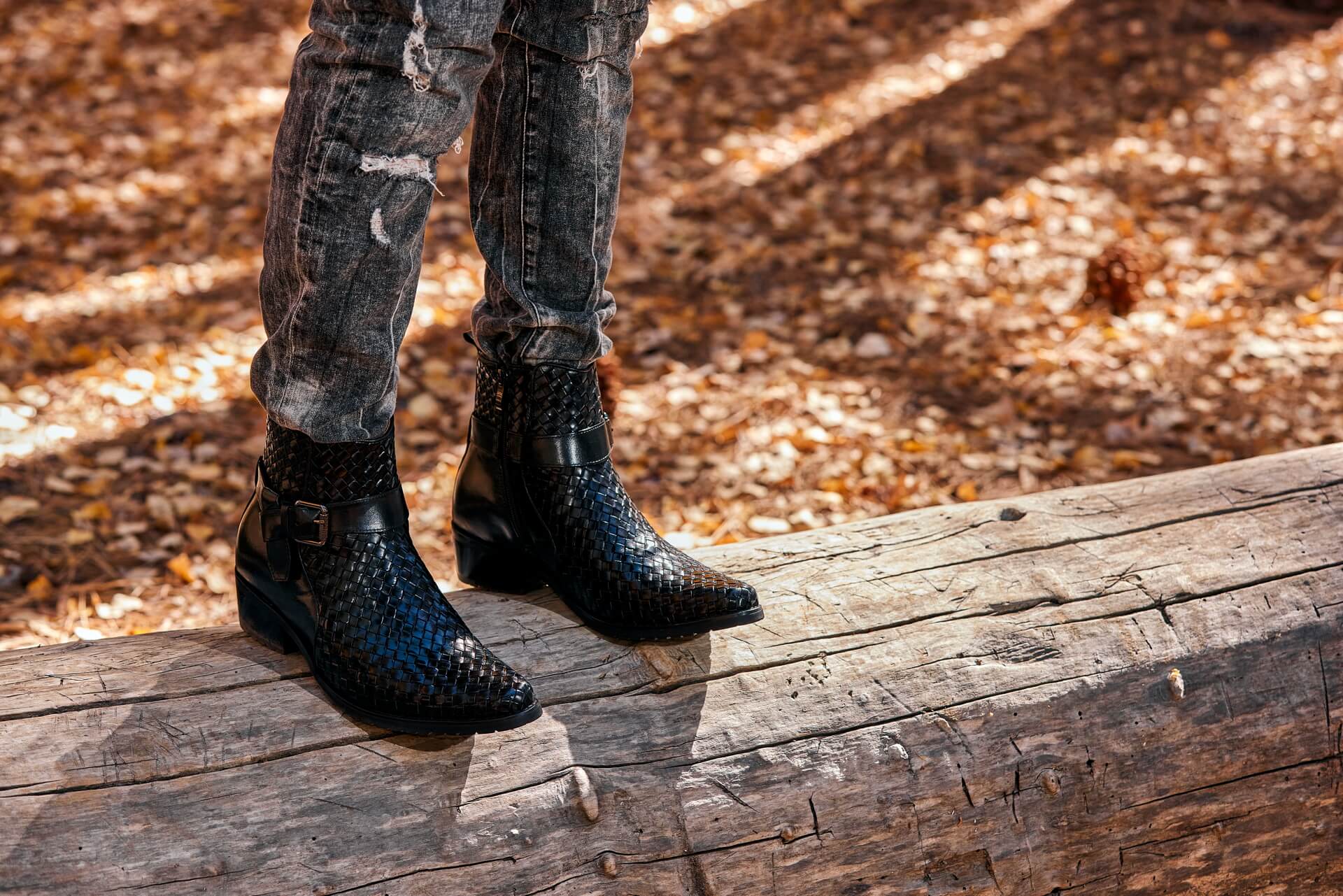 K30523 - 3.3 Inches Taller (Black) - Woven High-Top Ankle Buckle Zipper Men's Boots - Image 10