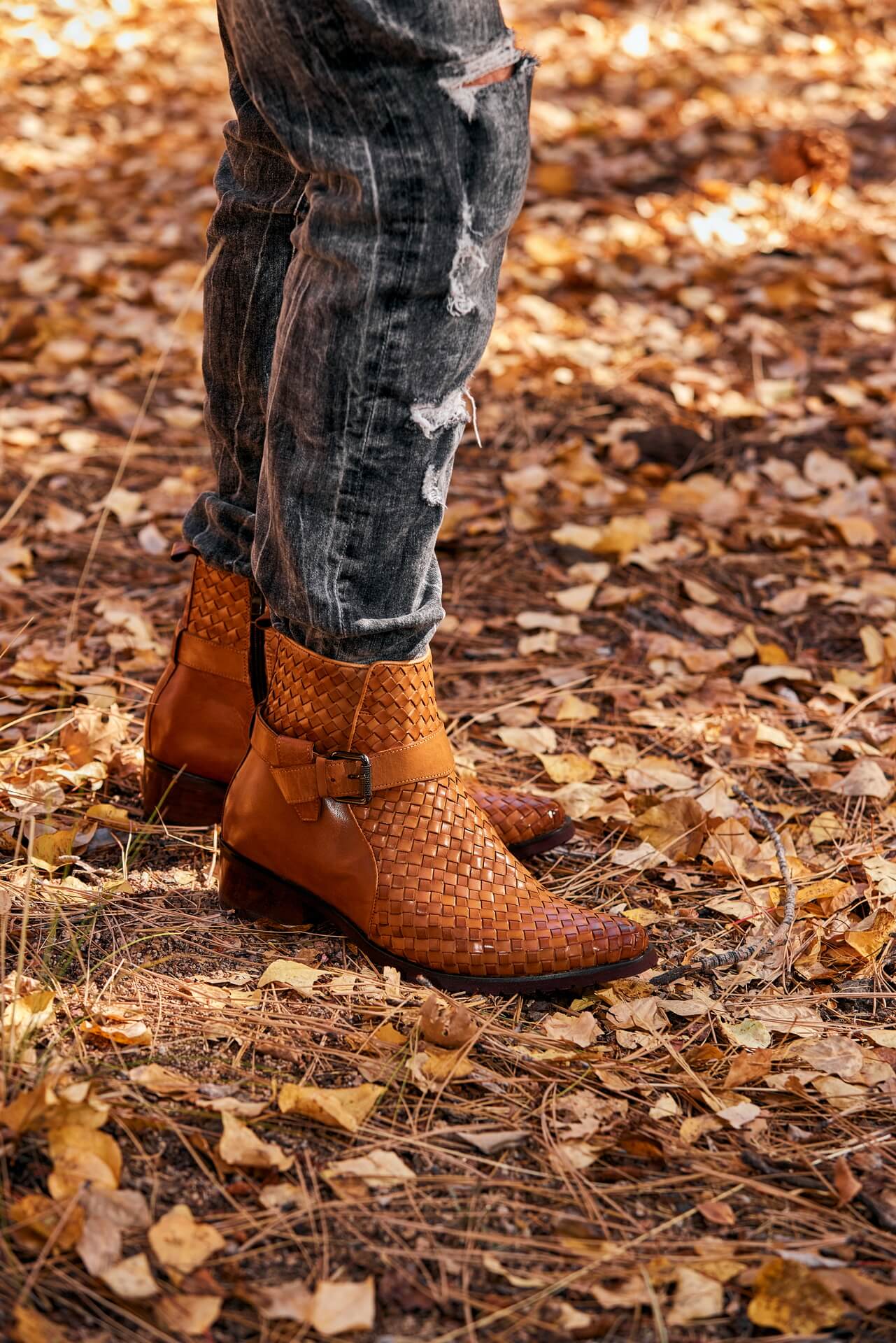 K30524 - 3.3 Inches Taller (Light Brown) - Woven Buckle High-Top Ankle Zip-Up Men's Boots - Image 10