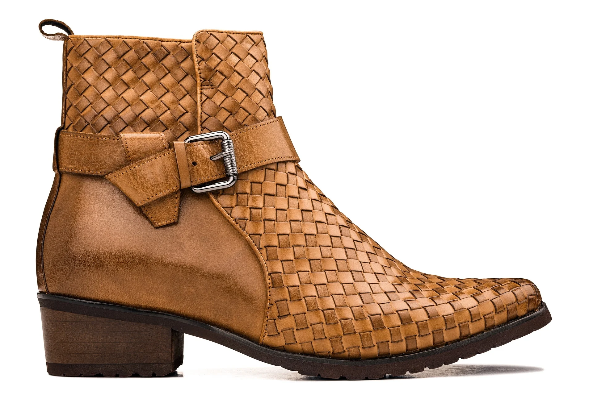 K30524 - 3.3 Inches Taller (Light Brown) - Woven Buckle High-Top Ankle Zip-Up Men's Boots - Image 2