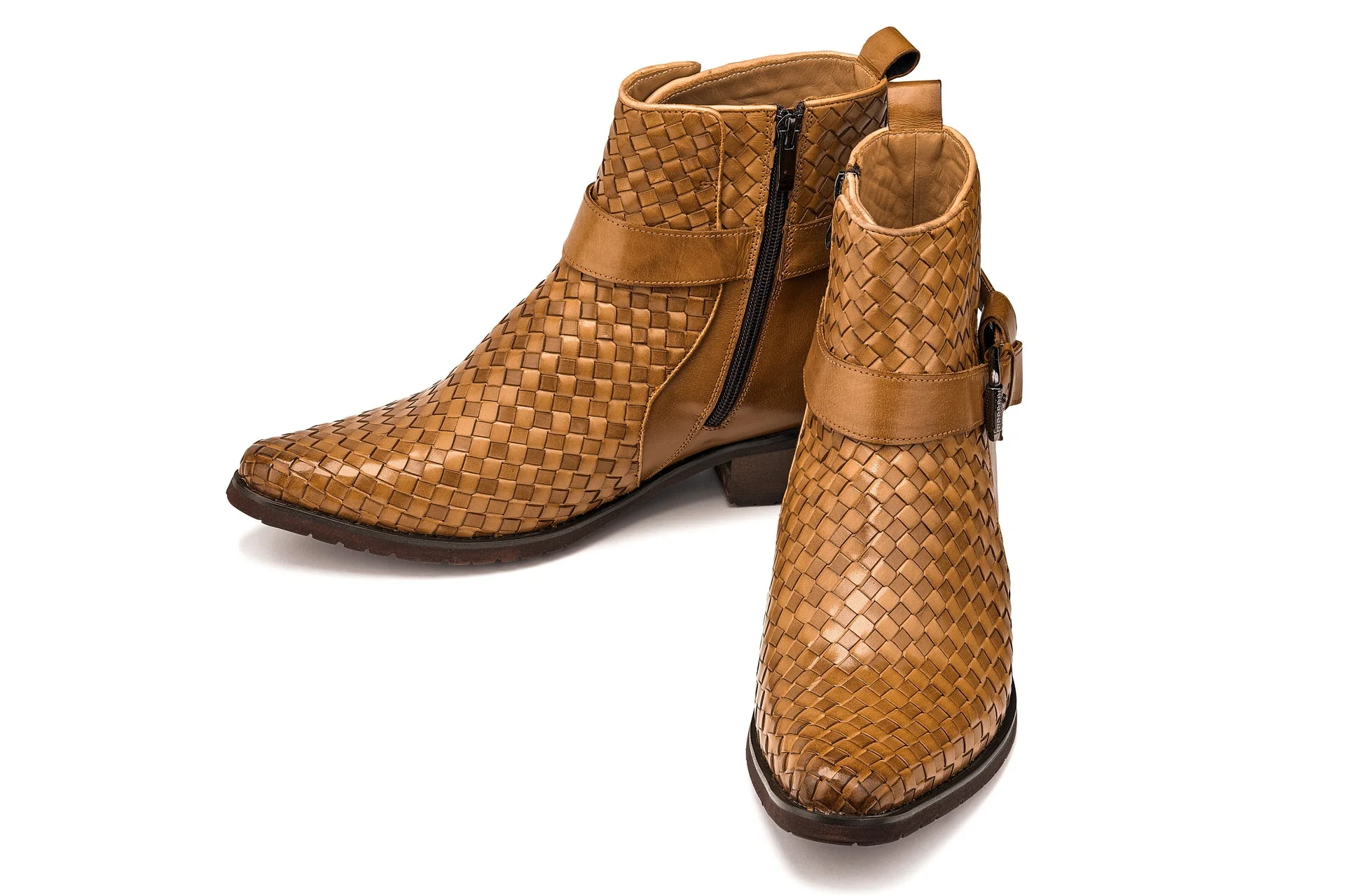 K30524 - 3.3 Inches Taller (Light Brown) - Woven Buckle High-Top Ankle Zip-Up Men's Boots - Image 5