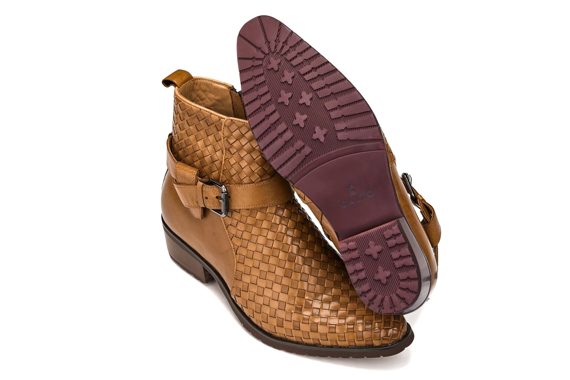K30524 - 3.3 Inches Taller (Light Brown) - Woven Buckle High-Top Ankle Zip-Up Men's Boots - Image 6