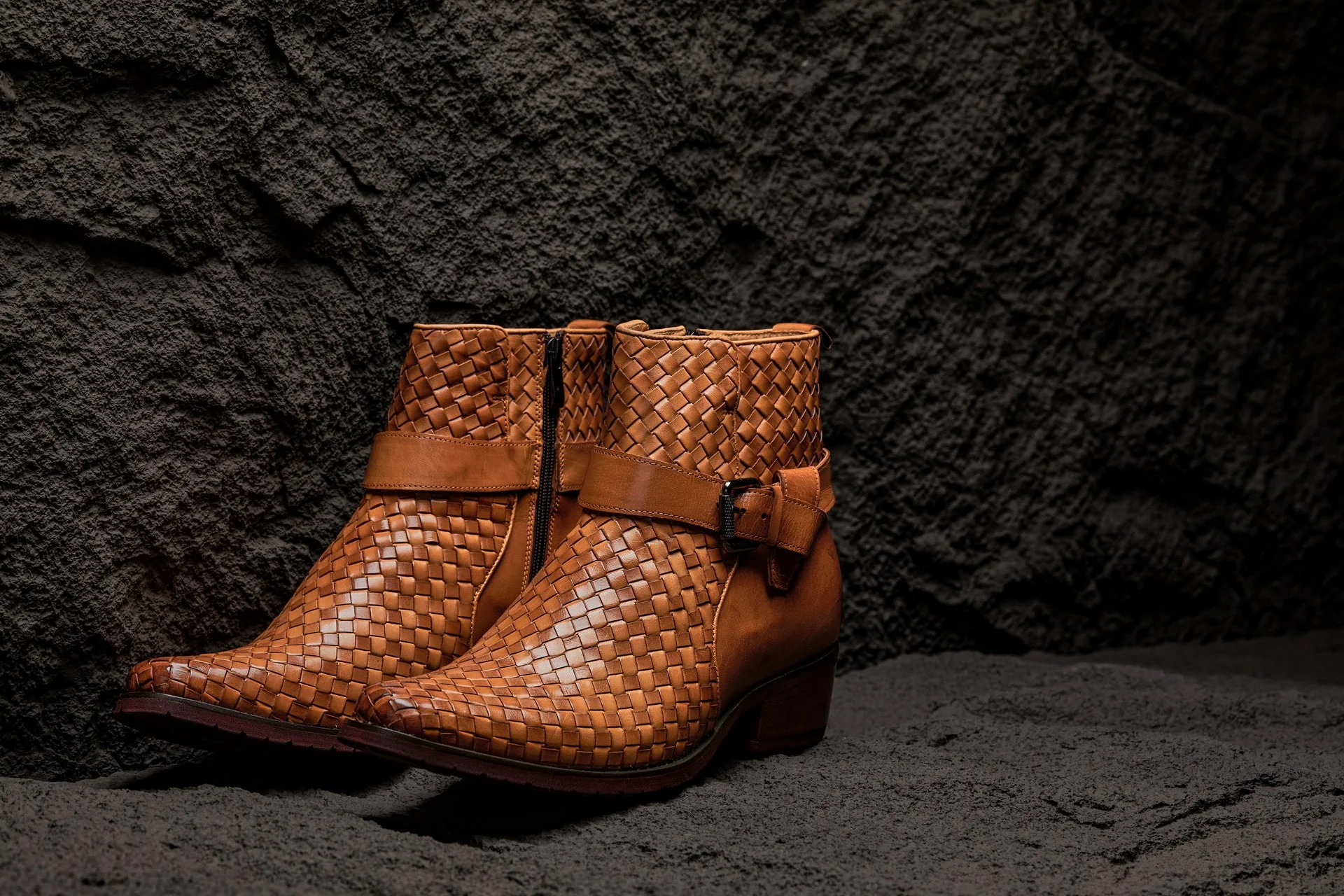 K30524 - 3.3 Inches Taller (Light Brown) - Woven Buckle High-Top Ankle Zip-Up Men's Boots - Image 7