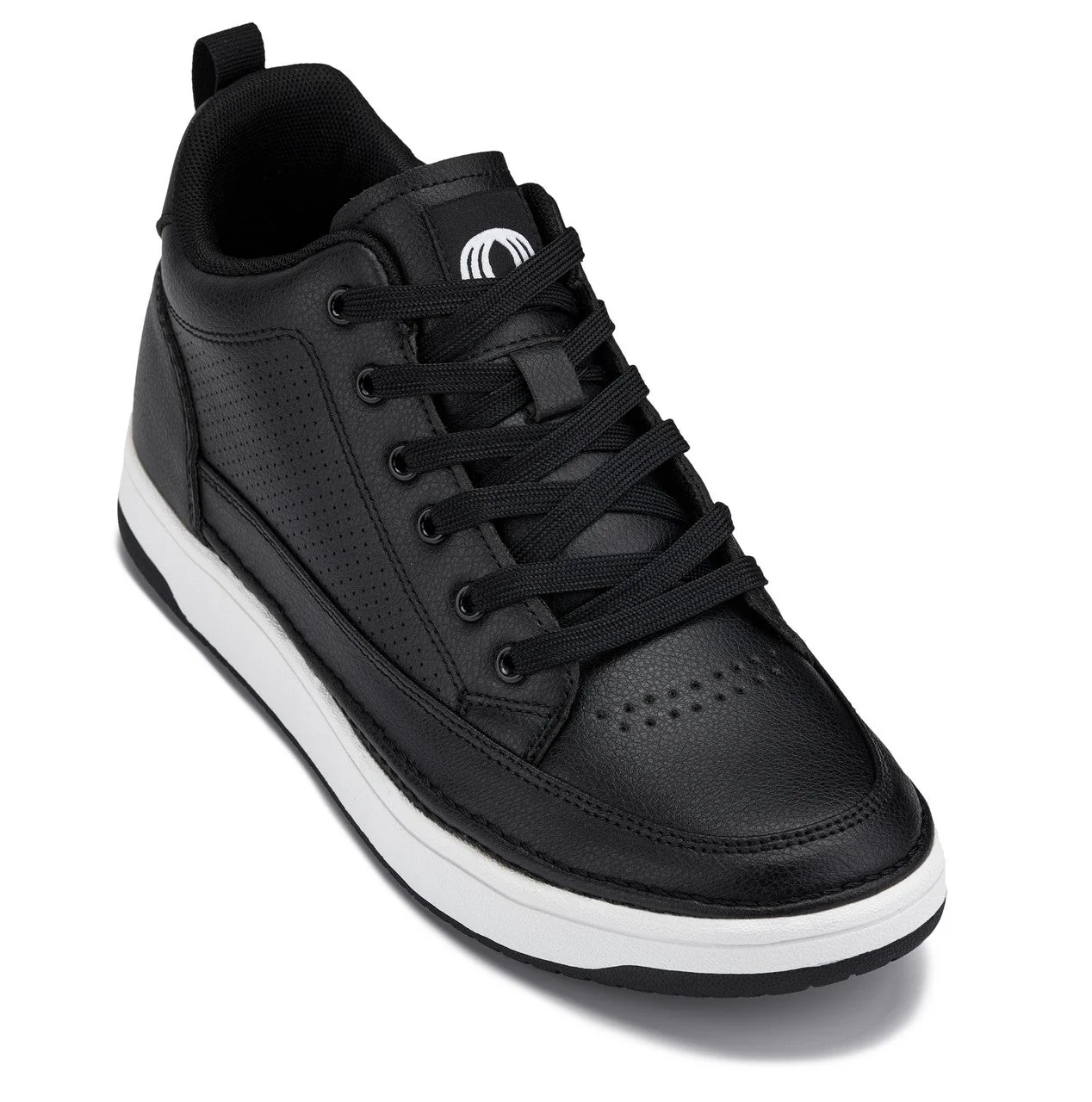 Q271 - 2 Inches Taller (Black Noir) - Elevated Leatherette Micro-Perforated Men's Sneakers
