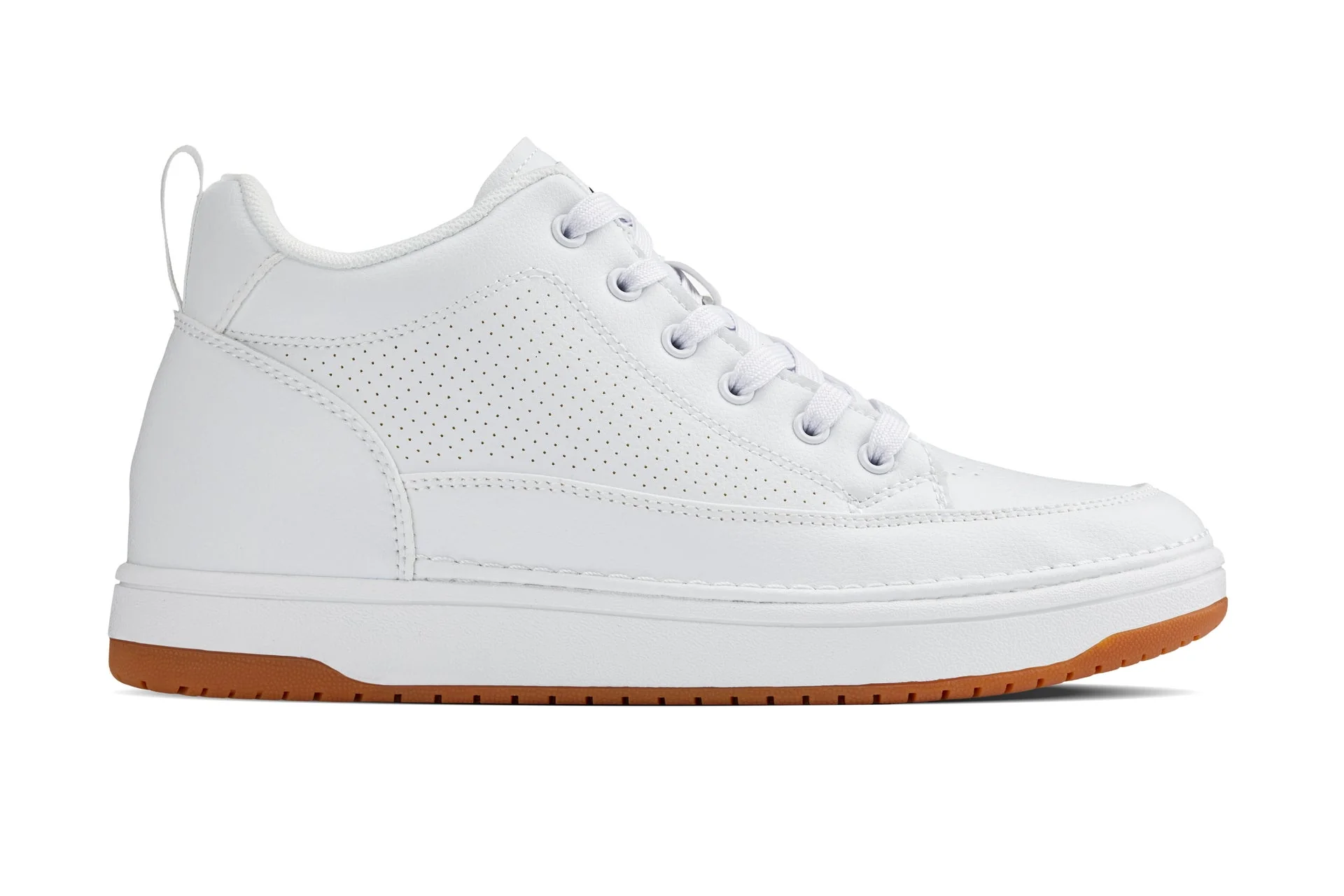Q272  - 2 Inches Taller (White & Gum Sole) -Elevated Leatherette Micro-Perforated Men's Sneakers - Image 2