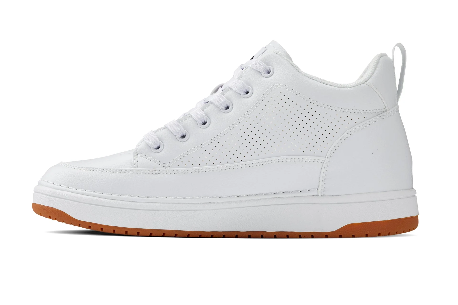 Q272  - 2 Inches Taller (White & Gum Sole) -Elevated Leatherette Micro-Perforated Men's Sneakers - Image 3