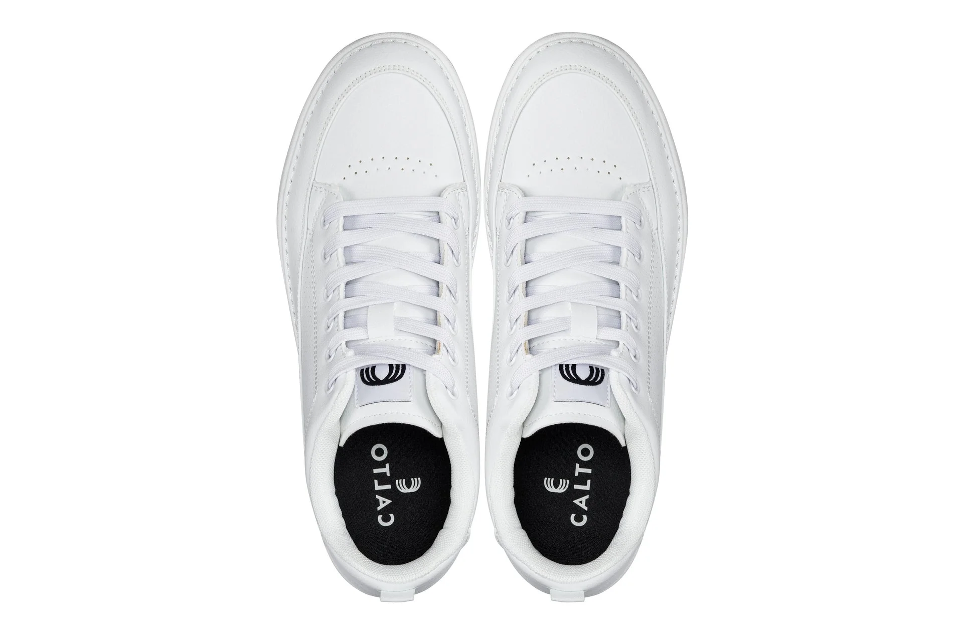 Q272  - 2 Inches Taller (White & Gum Sole) -Elevated Leatherette Micro-Perforated Men's Sneakers - Image 4