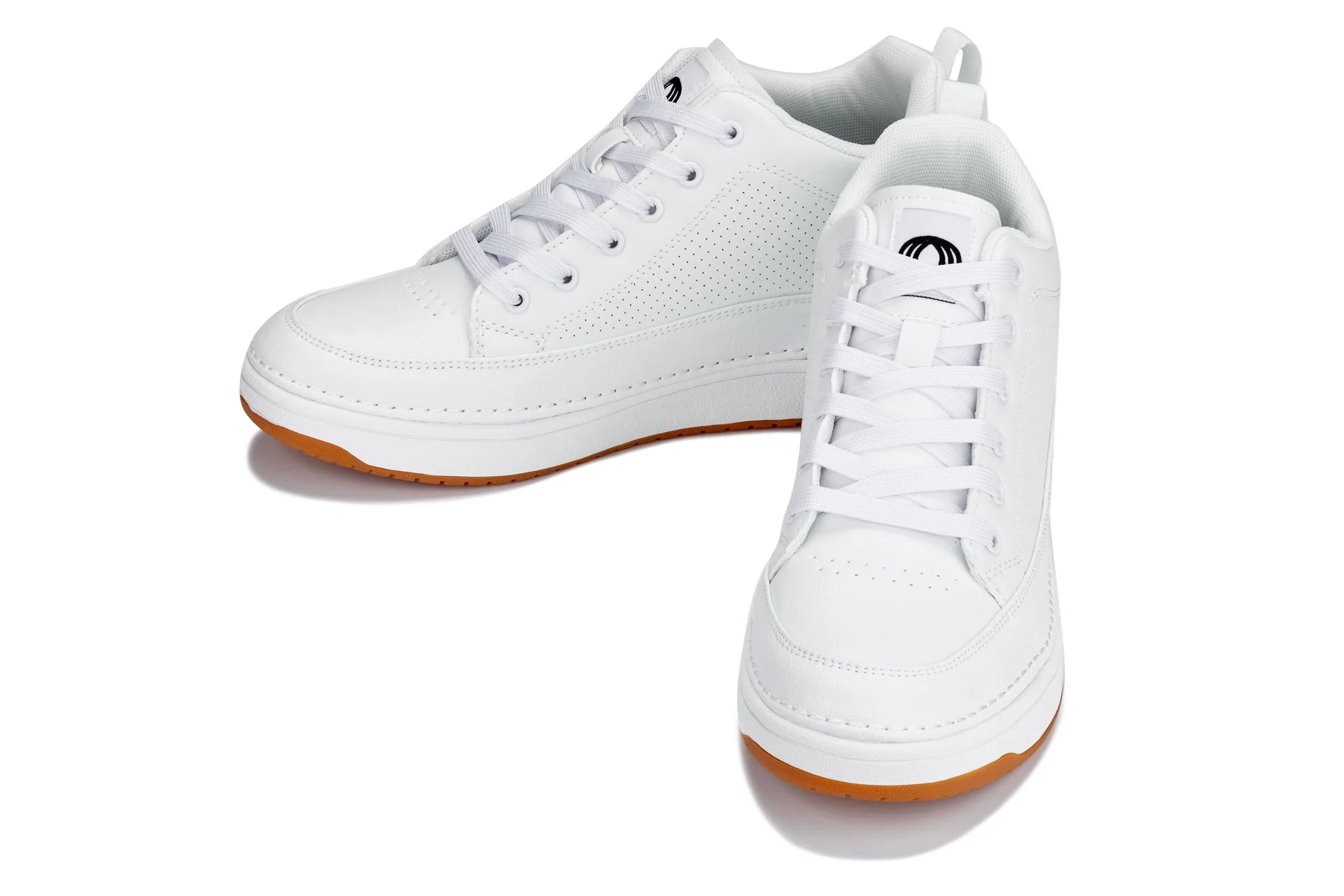 Q272  - 2 Inches Taller (White & Gum Sole) -Elevated Leatherette Micro-Perforated Men's Sneakers - Image 5