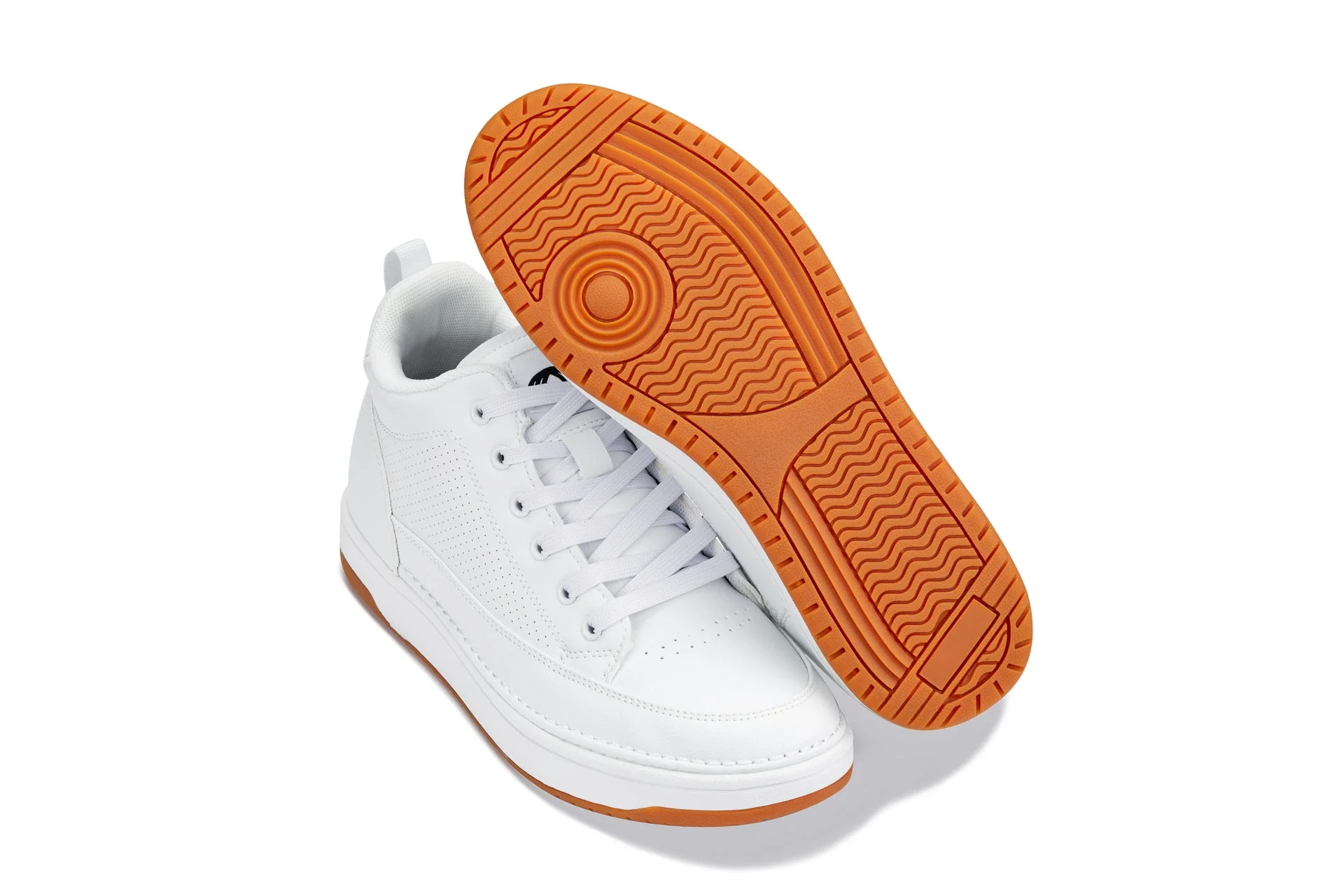 Q272  - 2 Inches Taller (White & Gum Sole) -Elevated Leatherette Micro-Perforated Men's Sneakers - Image 6