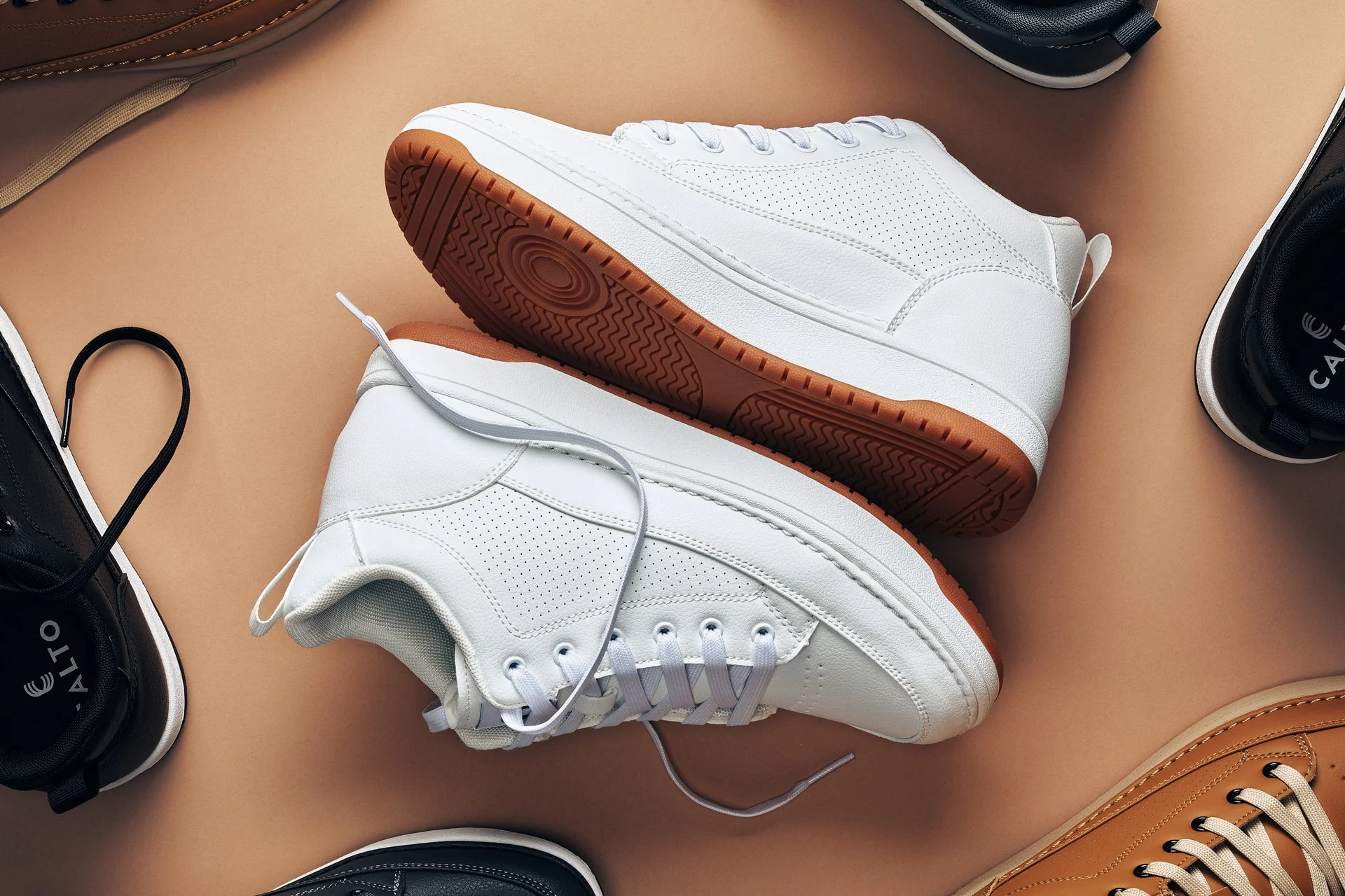 Q272  - 2 Inches Taller (White & Gum Sole) -Elevated Leatherette Micro-Perforated Men's Sneakers - Image 7