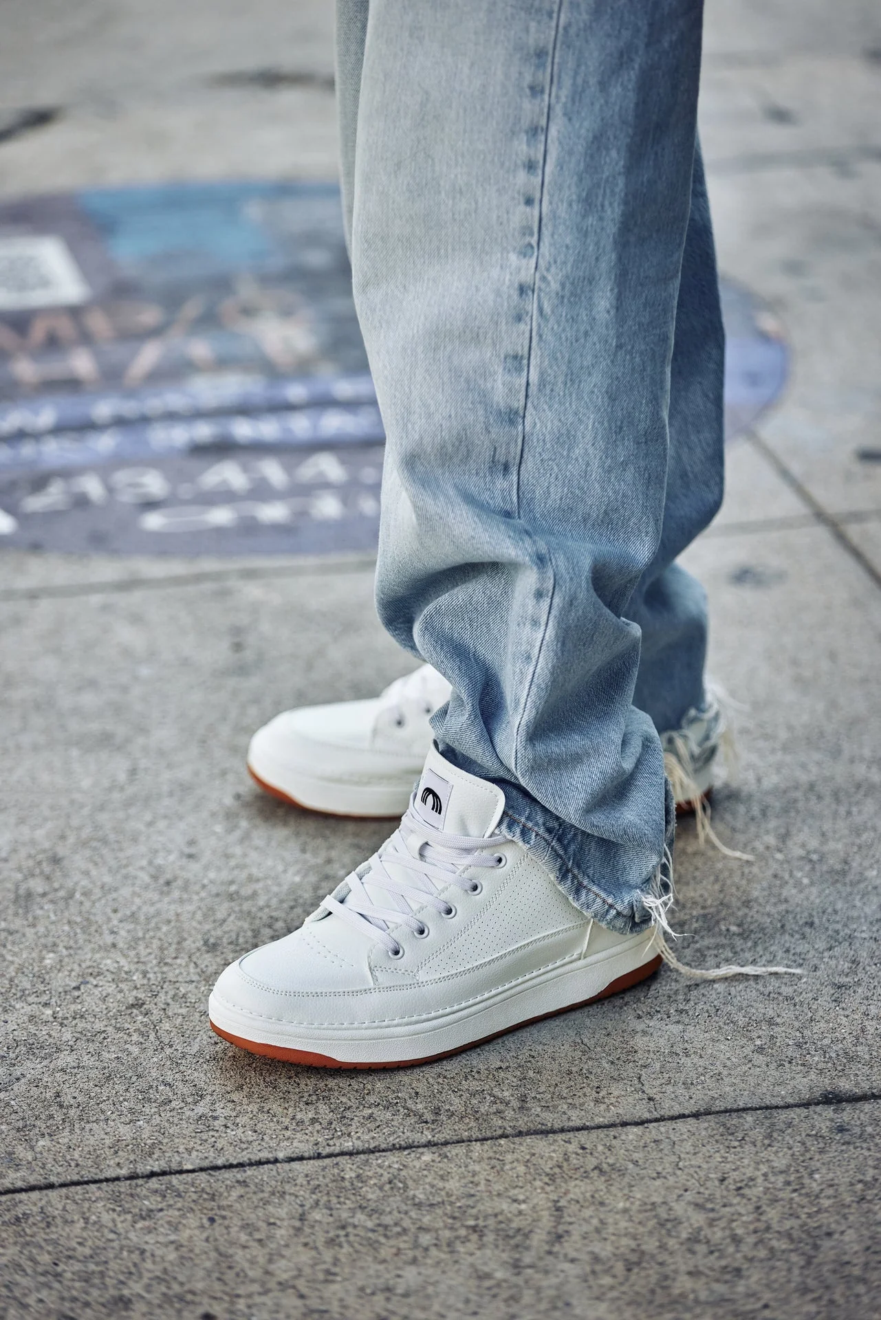 Q272  - 2 Inches Taller (White & Gum Sole) -Elevated Leatherette Micro-Perforated Men's Sneakers - Image 8