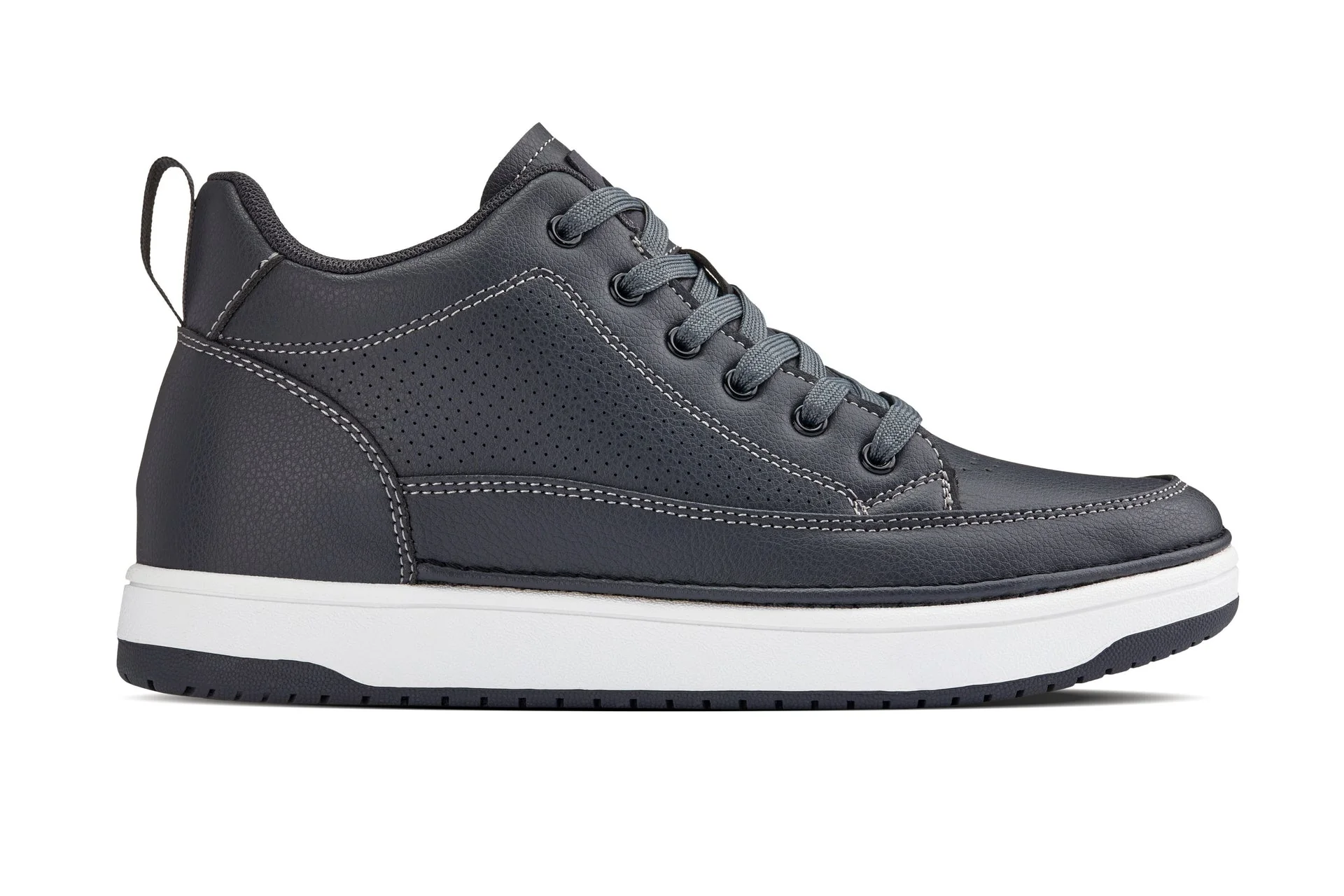 Q273  - 2 Inches Taller (Cement Grey) -Elevated Leatherette Micro-Perforated Men's Sneakers - Image 2