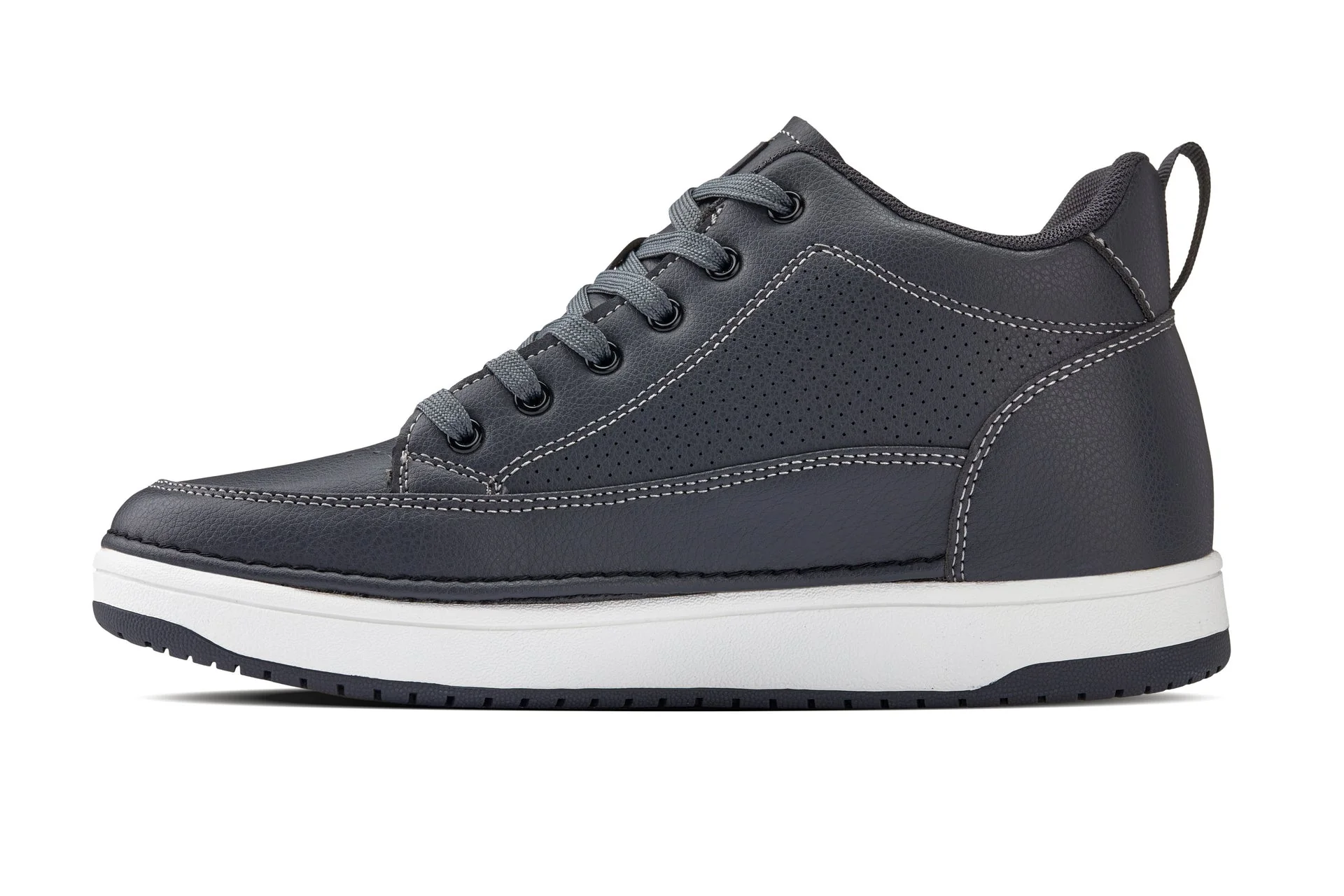 Q273  - 2 Inches Taller (Cement Grey) -Elevated Leatherette Micro-Perforated Men's Sneakers - Image 3