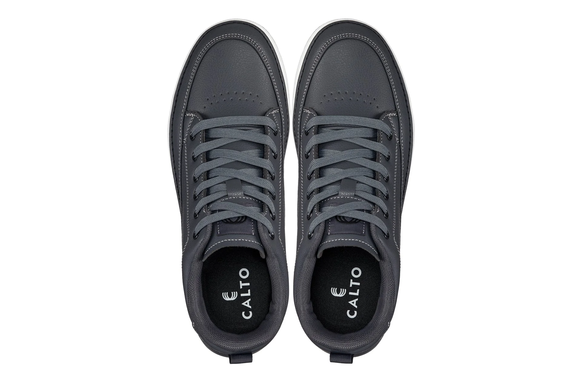 Q273  - 2 Inches Taller (Cement Grey) -Elevated Leatherette Micro-Perforated Men's Sneakers - Image 4