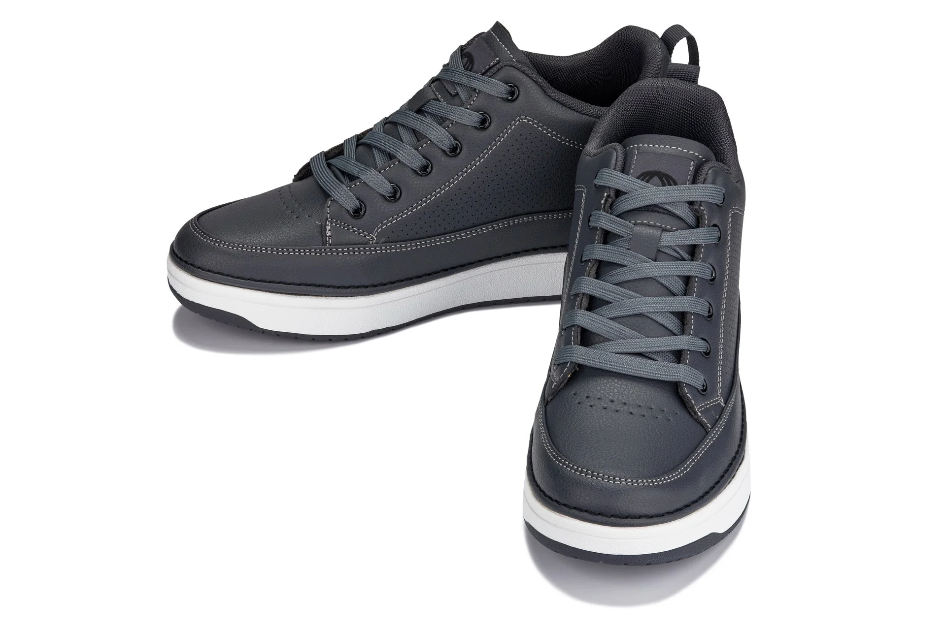 Q273  - 2 Inches Taller (Cement Grey) -Elevated Leatherette Micro-Perforated Men's Sneakers - Image 5