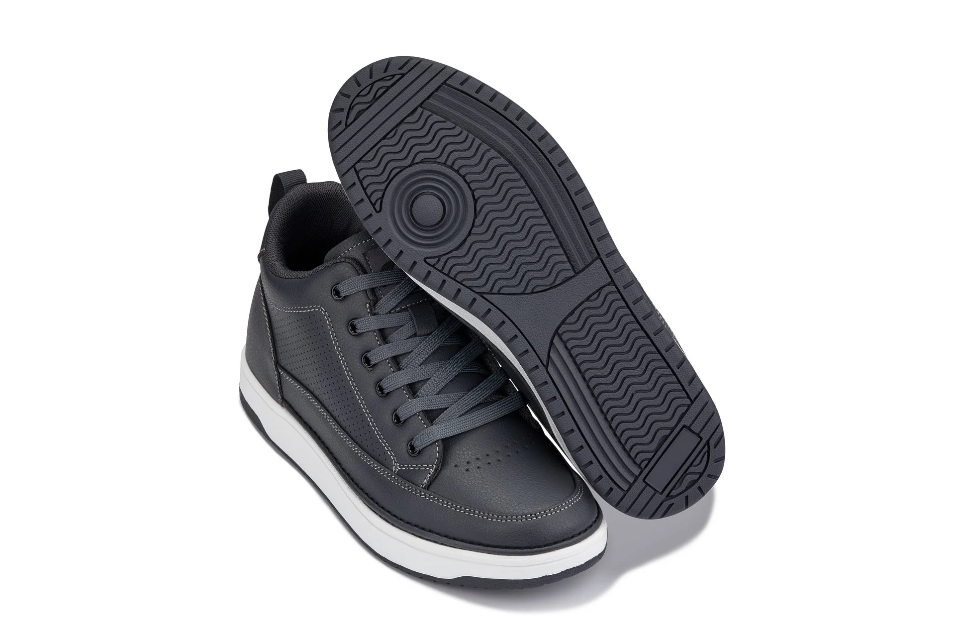 Q273  - 2 Inches Taller (Cement Grey) -Elevated Leatherette Micro-Perforated Men's Sneakers - Image 6