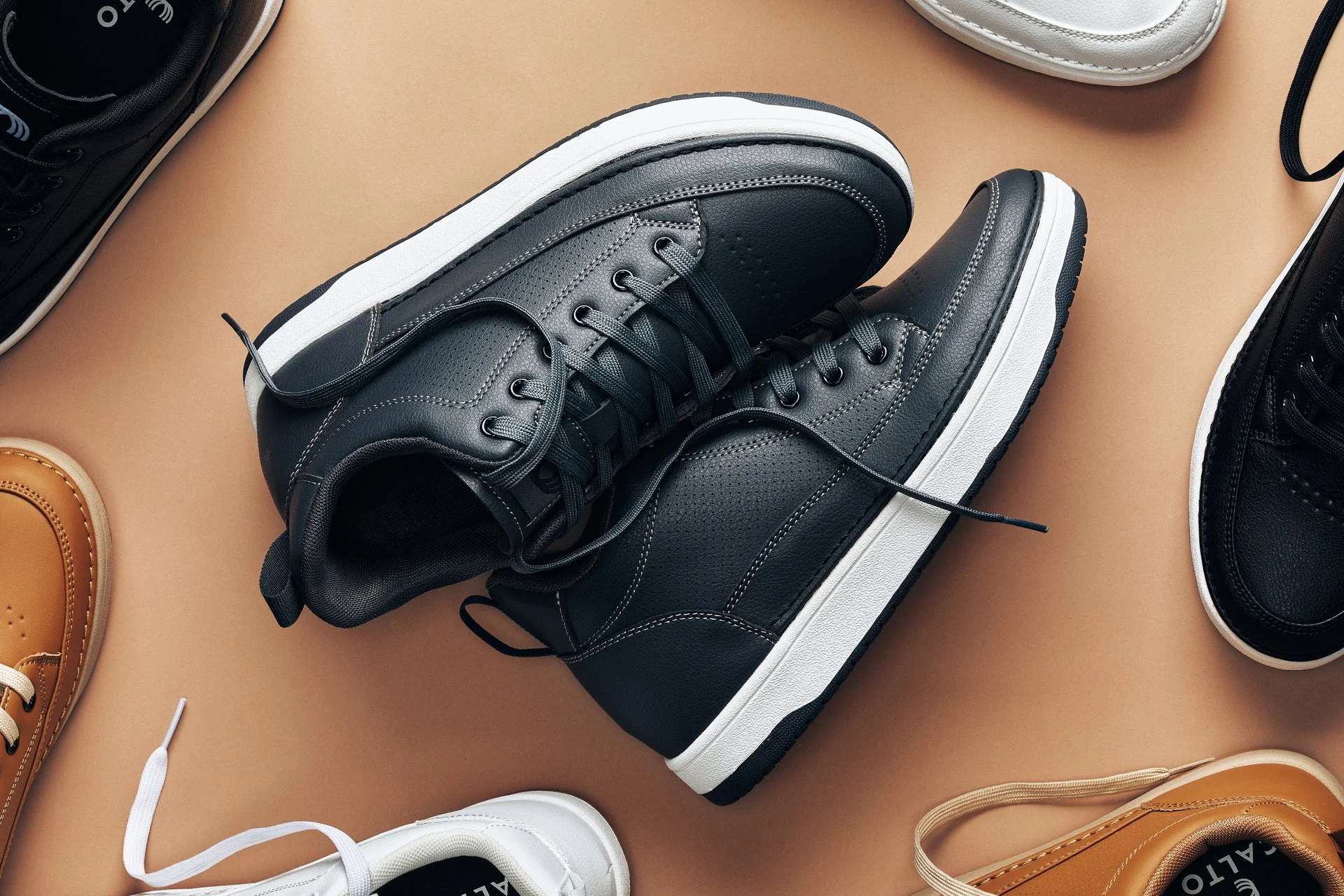 Q273  - 2 Inches Taller (Cement Grey) -Elevated Leatherette Micro-Perforated Men's Sneakers - Image 7