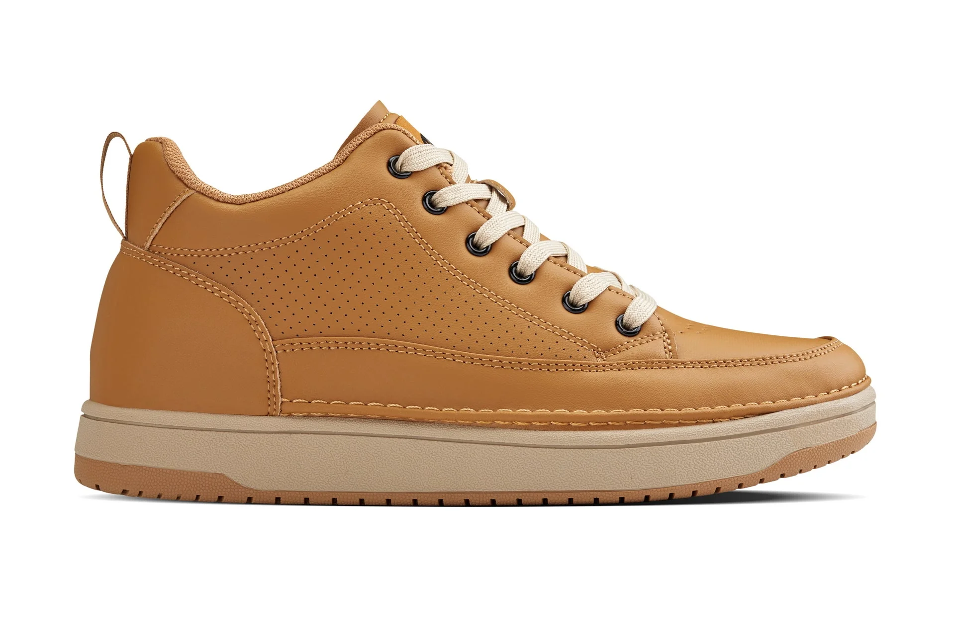 Q274  - 2 Inches Taller (Camel Brown) - Elevated Leatherette Micro-Perforated Men's Sneakers - Image 2