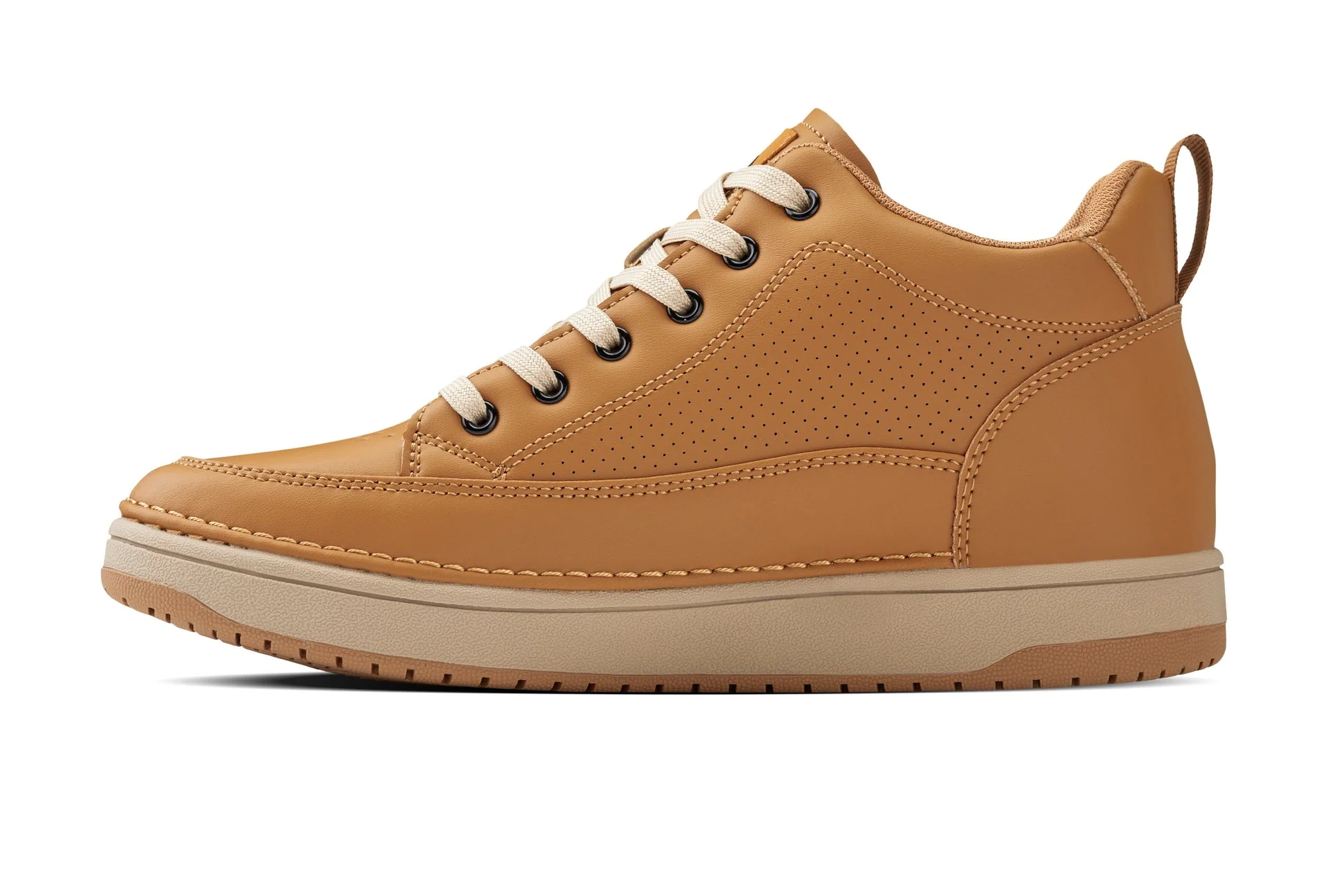 Q274  - 2 Inches Taller (Camel Brown) - Elevated Leatherette Micro-Perforated Men's Sneakers - Image 3