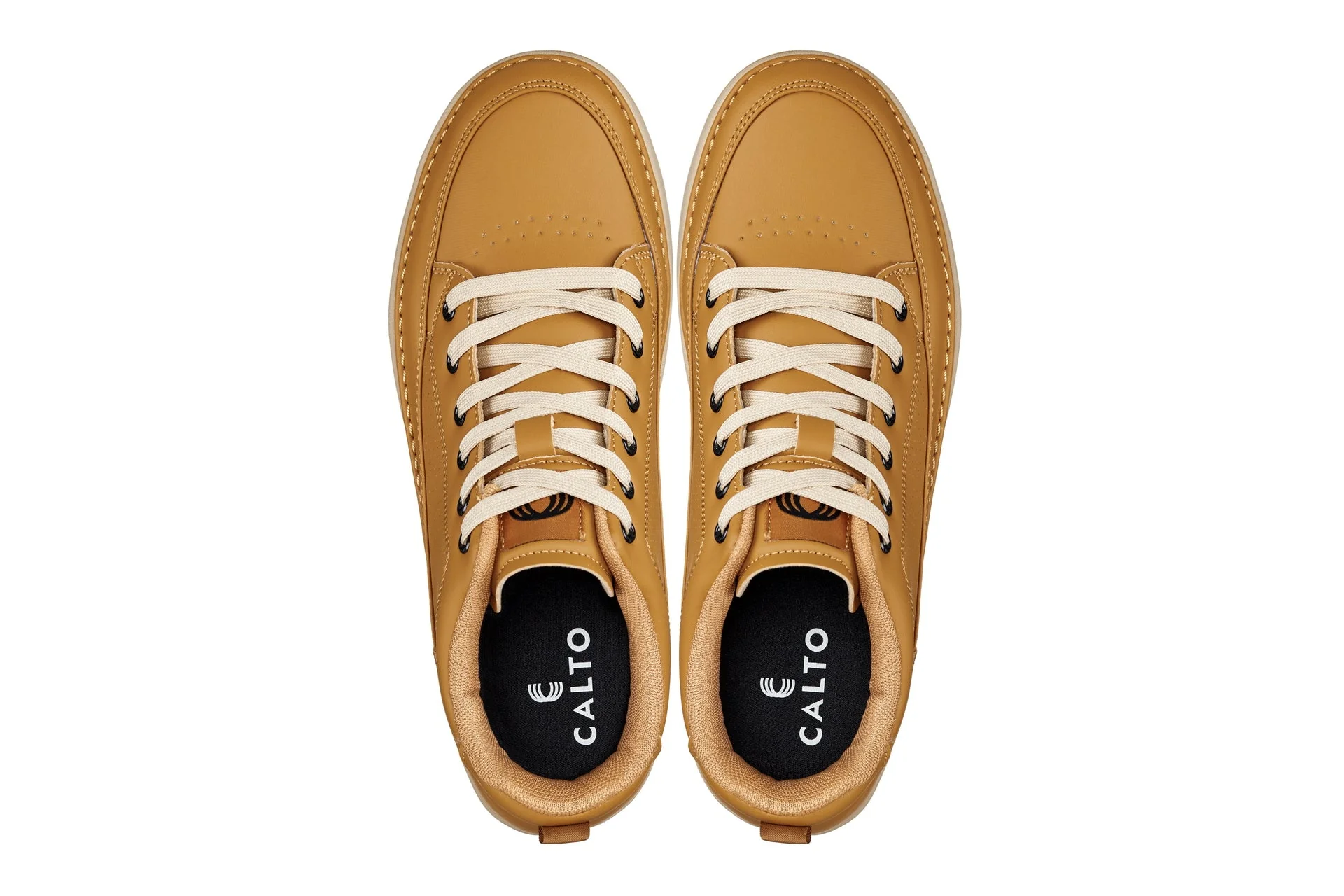 Q274  - 2 Inches Taller (Camel Brown) - Elevated Leatherette Micro-Perforated Men's Sneakers - Image 4