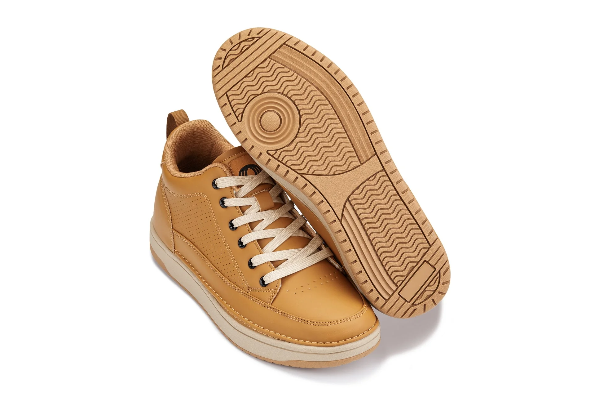 Q274  - 2 Inches Taller (Camel Brown) - Elevated Leatherette Micro-Perforated Men's Sneakers - Image 6