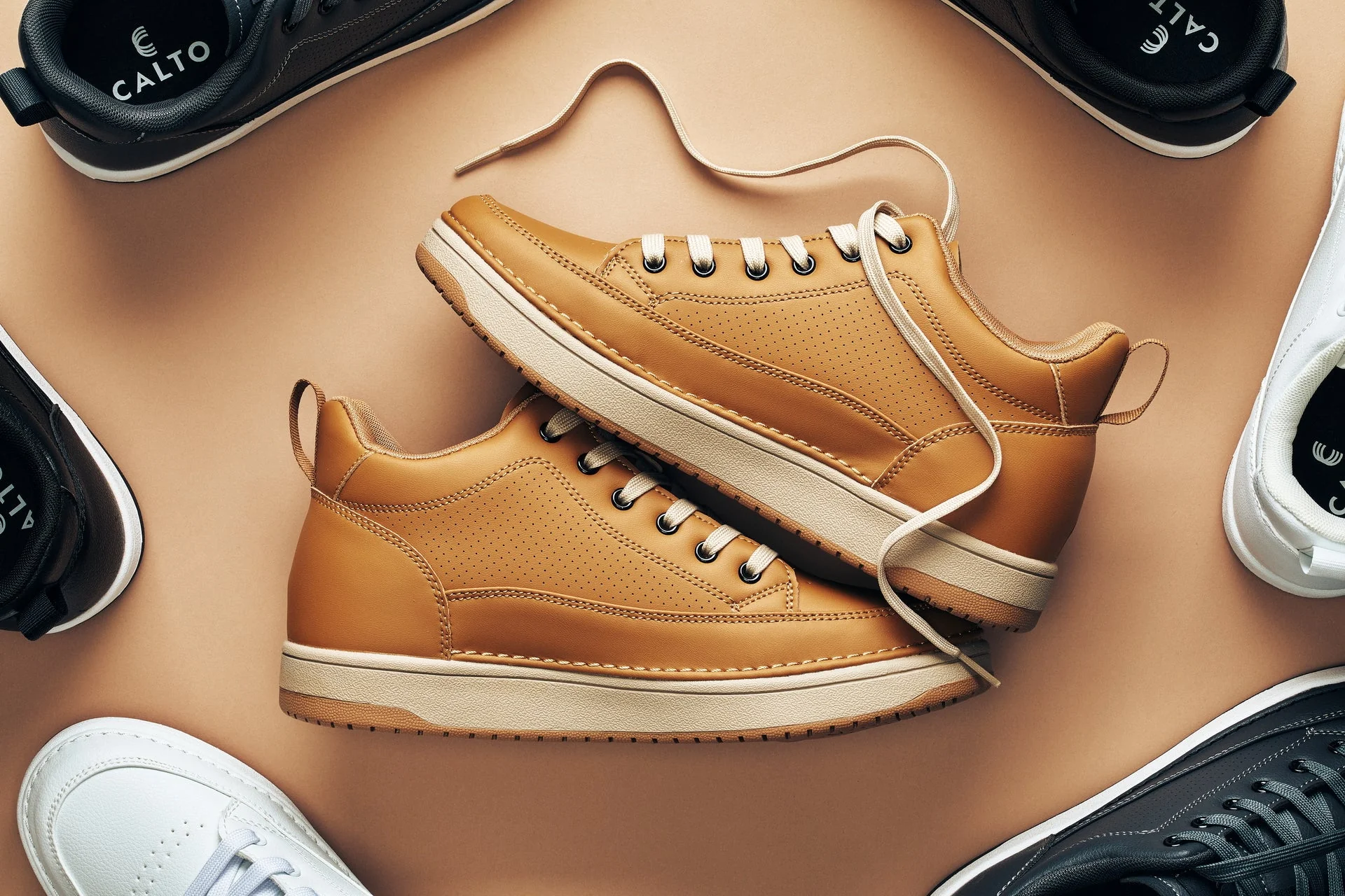 Q274  - 2 Inches Taller (Camel Brown) - Elevated Leatherette Micro-Perforated Men's Sneakers - Image 7