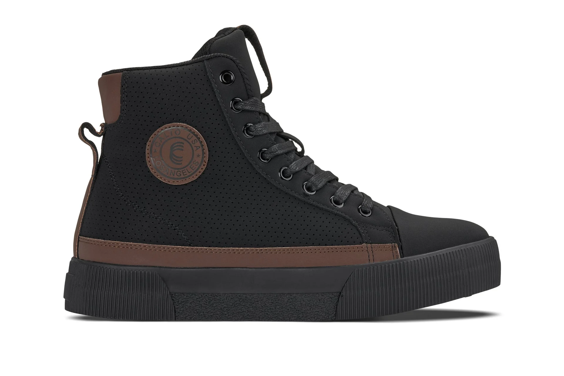 S3422 - 2.4 Inches Taller (Black/Coffee Brown) - Cap Toe High Top Zip-Up Sneaker Men's Boots - Image 2