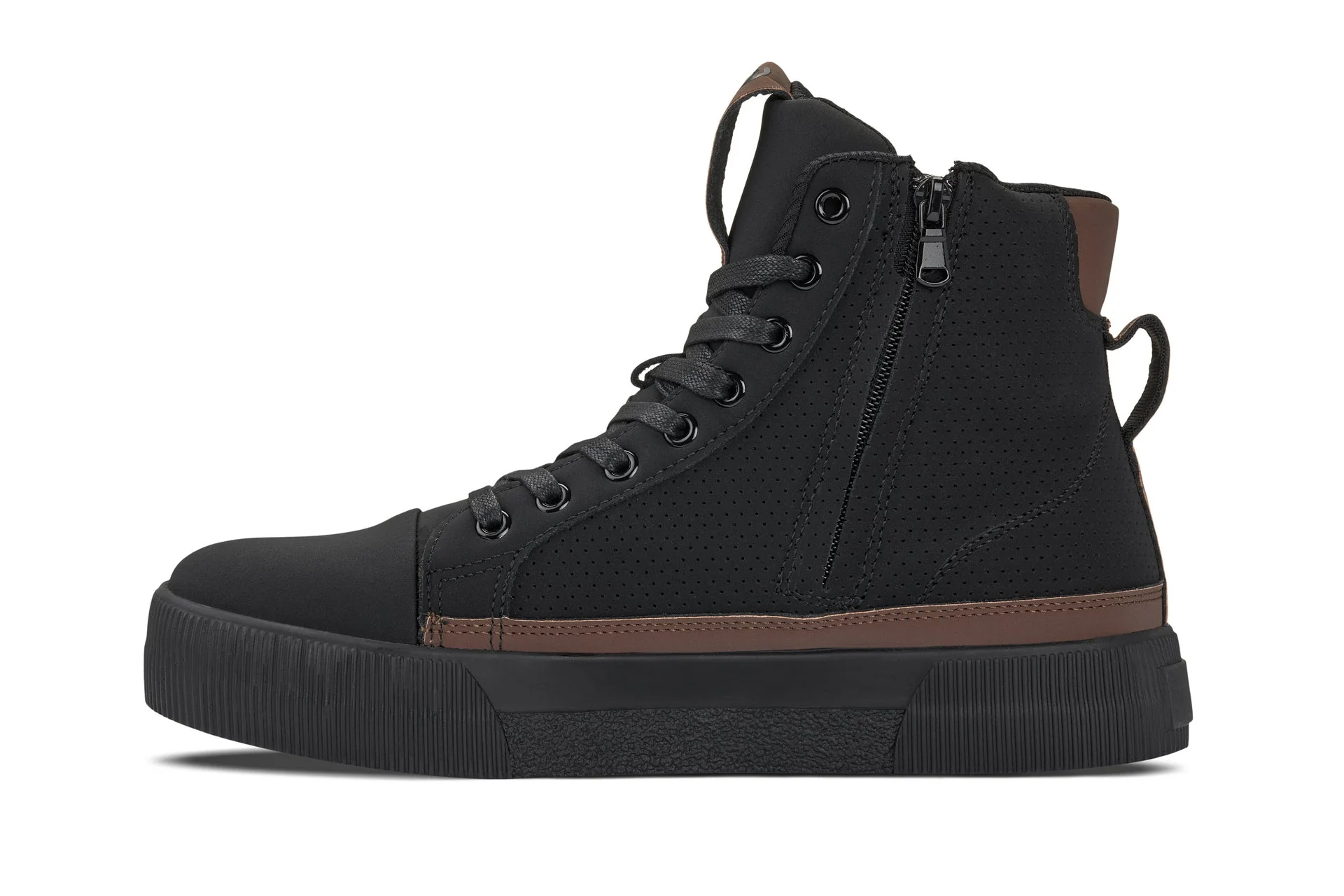 S3422 - 2.4 Inches Taller (Black/Coffee Brown) - Cap Toe High Top Zip-Up Sneaker Men's Boots - Image 3