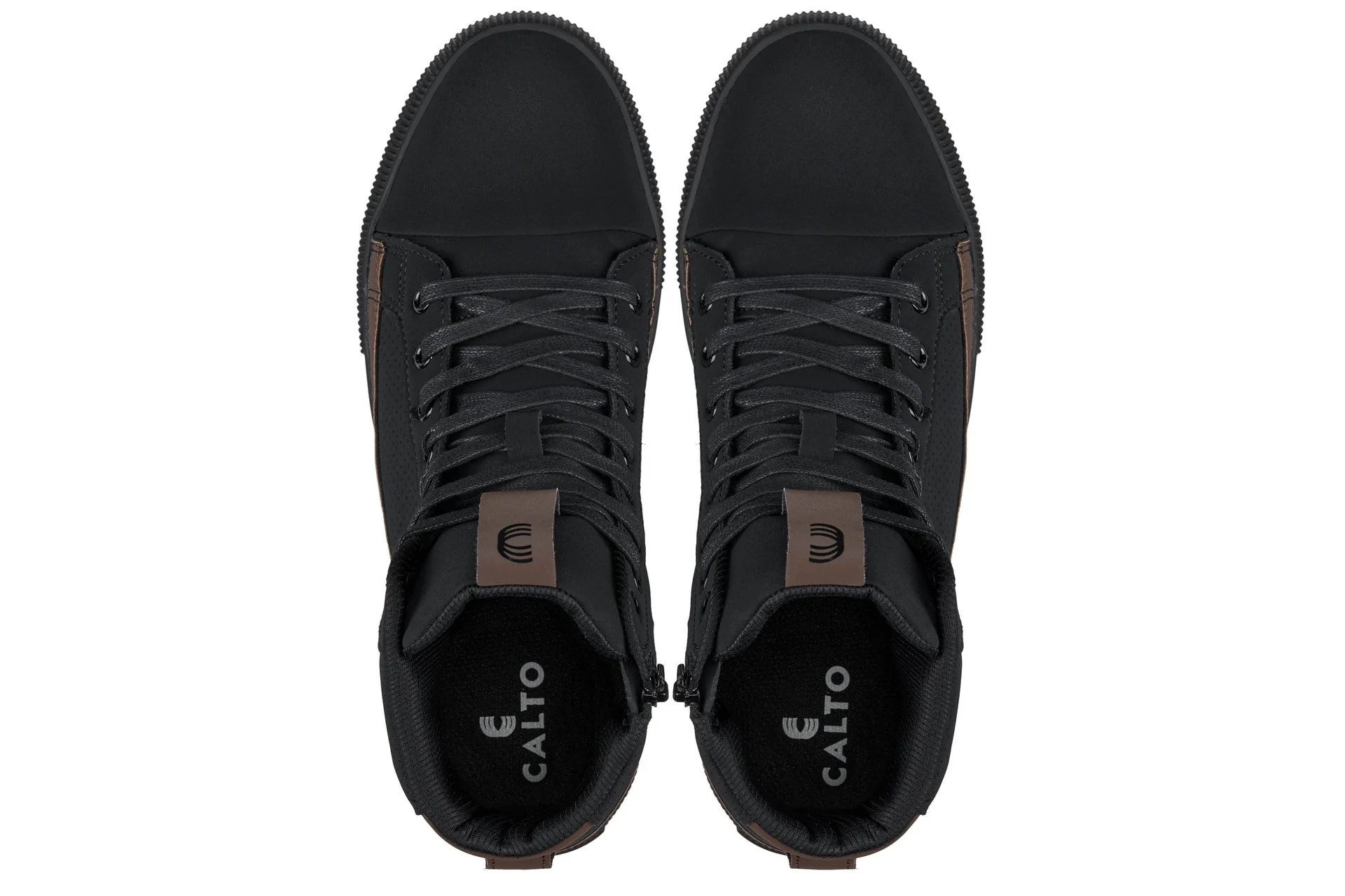 S3422 - 2.4 Inches Taller (Black/Coffee Brown) - Cap Toe High Top Zip-Up Sneaker Men's Boots - Image 4