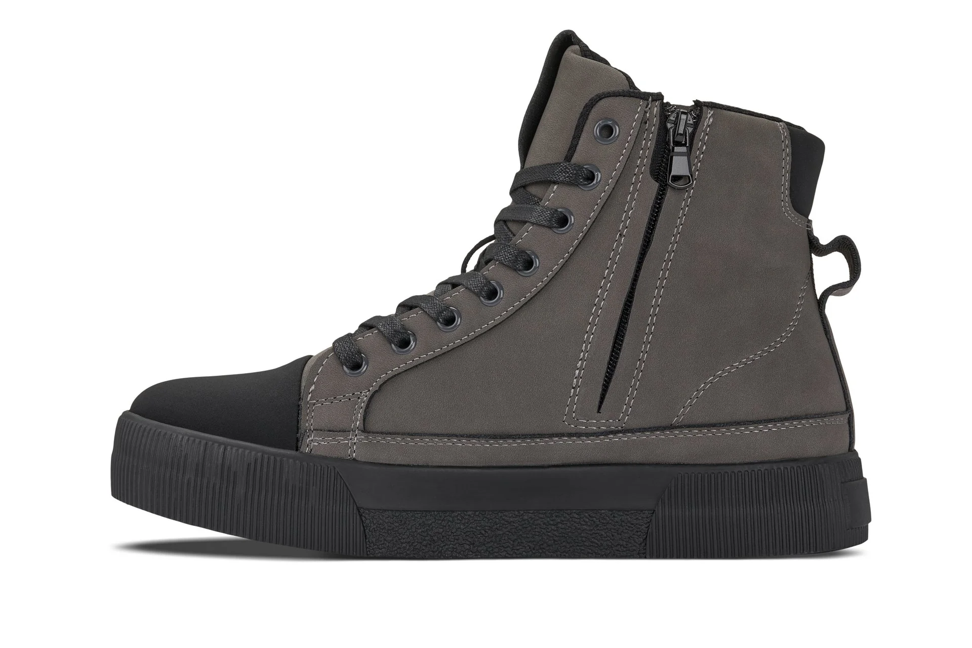 S3423 - 2.4 Inches Taller (Grey) - Cap Toe High Top Zip-Up Men's Sneaker Boots - Image 3