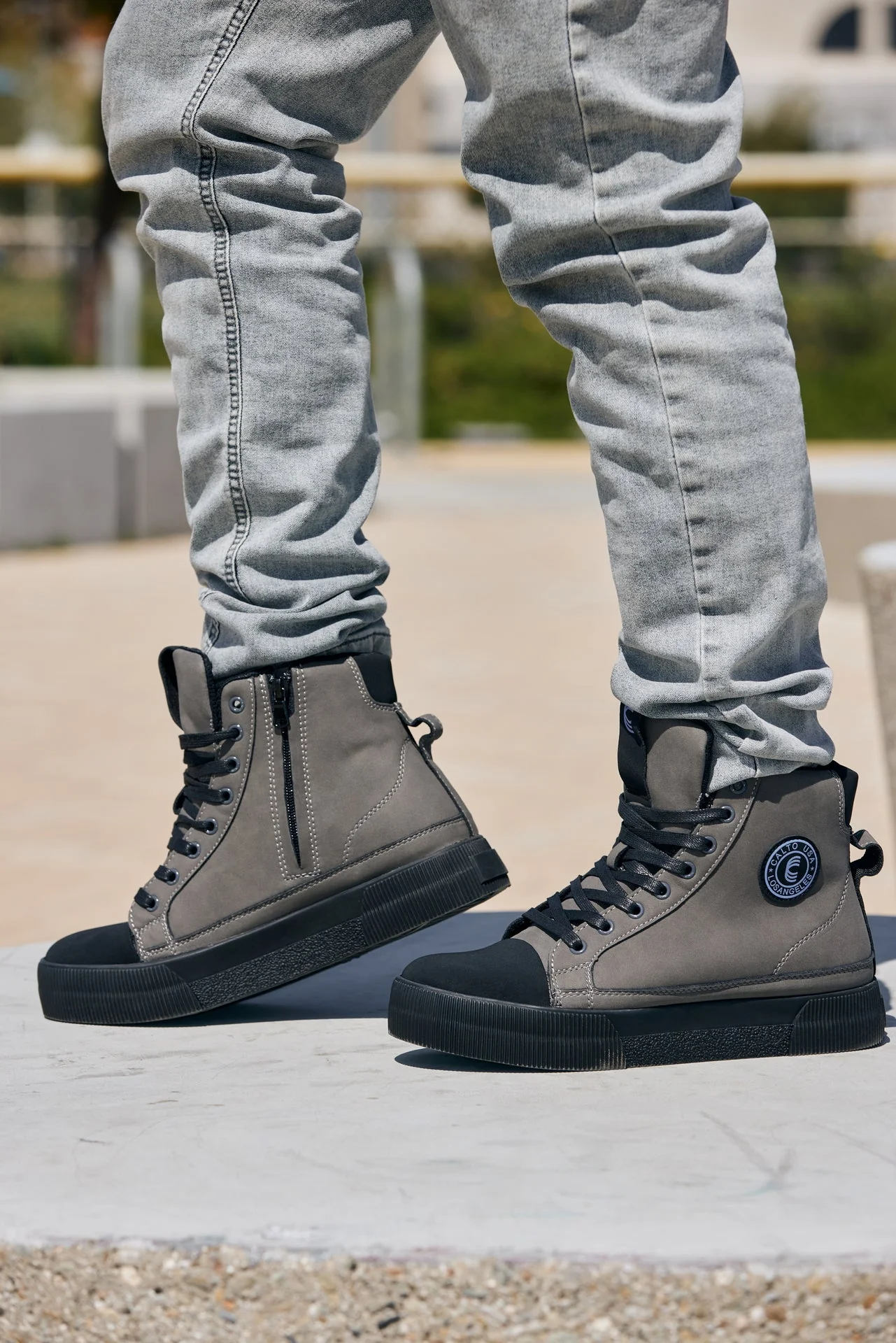 S3423 - 2.4 Inches Taller (Grey) - Cap Toe High Top Zip-Up Men's Sneaker Boots - Image 9