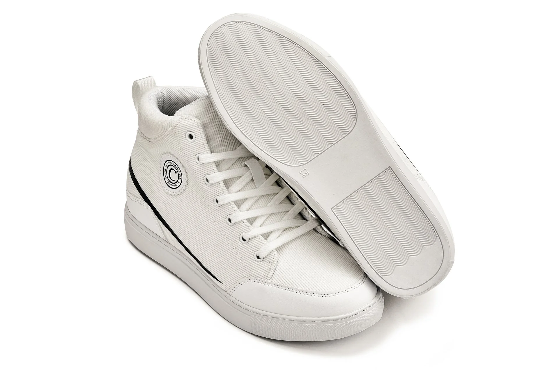 S4131 - 2.6 Inches Taller (Off-White/White Sole) - Corduroy Ankle Top Men's Sneak-boot - Image 5