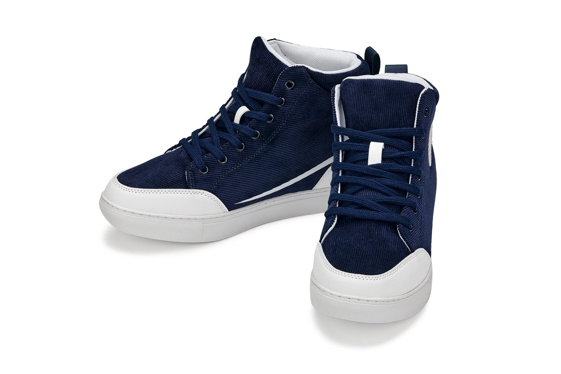 S4132 - 2.6 Inches Taller (Navy Blue/White Sole) - Corduroy Ankle Top Men's Sneak-boot - Image 4