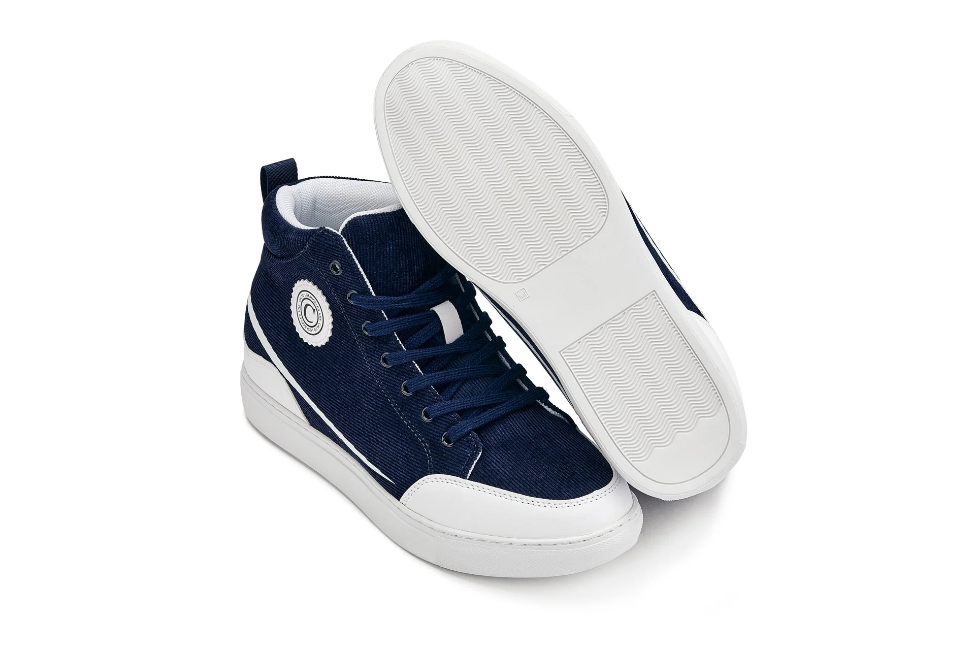 S4132 - 2.6 Inches Taller (Navy Blue/White Sole) - Corduroy Ankle Top Men's Sneak-boot - Image 5