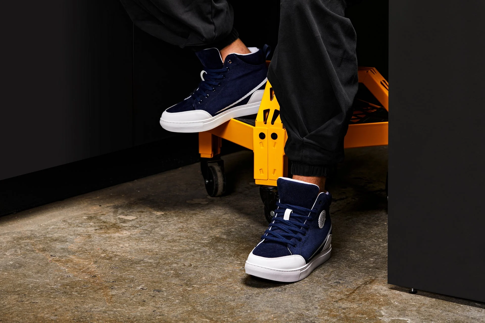 S4132 - 2.6 Inches Taller (Navy Blue/White Sole) - Corduroy Ankle Top Men's Sneak-boot - Image 6