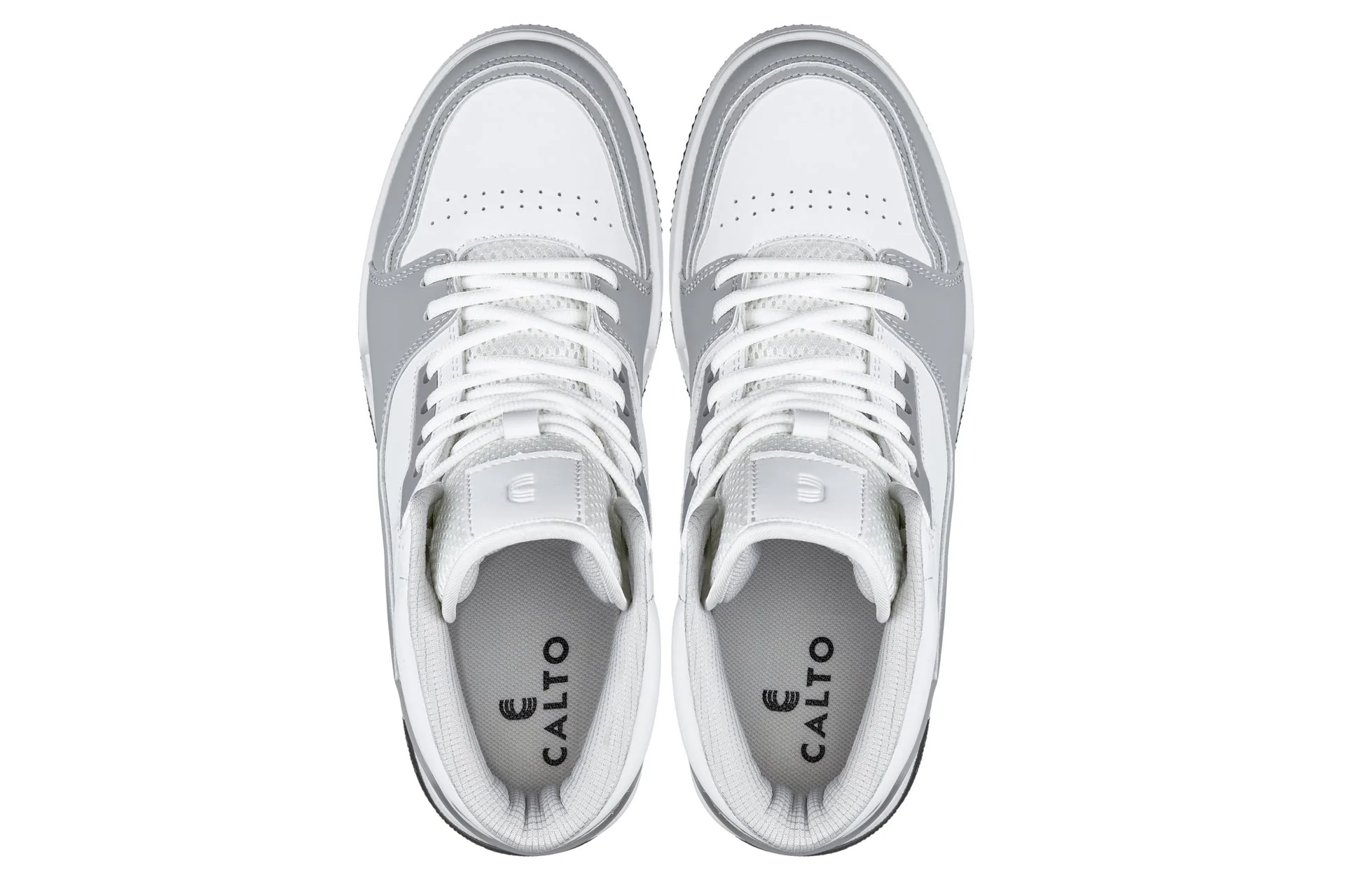 S4751 - 3 Inches Taller (White/Grey) - High Top Men's Sneakers - Image 4